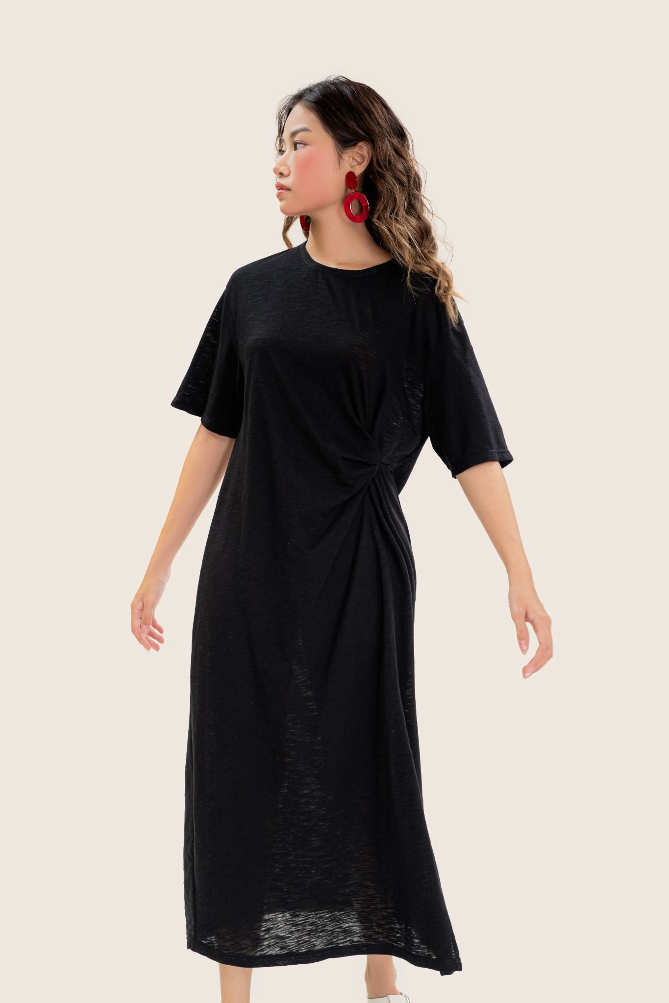 Black Modern Twist Midi Dress