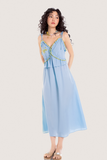  Đầm lửng - Rattan Basket Blue Embroidered Midi Dress - LIBÉ 5708 