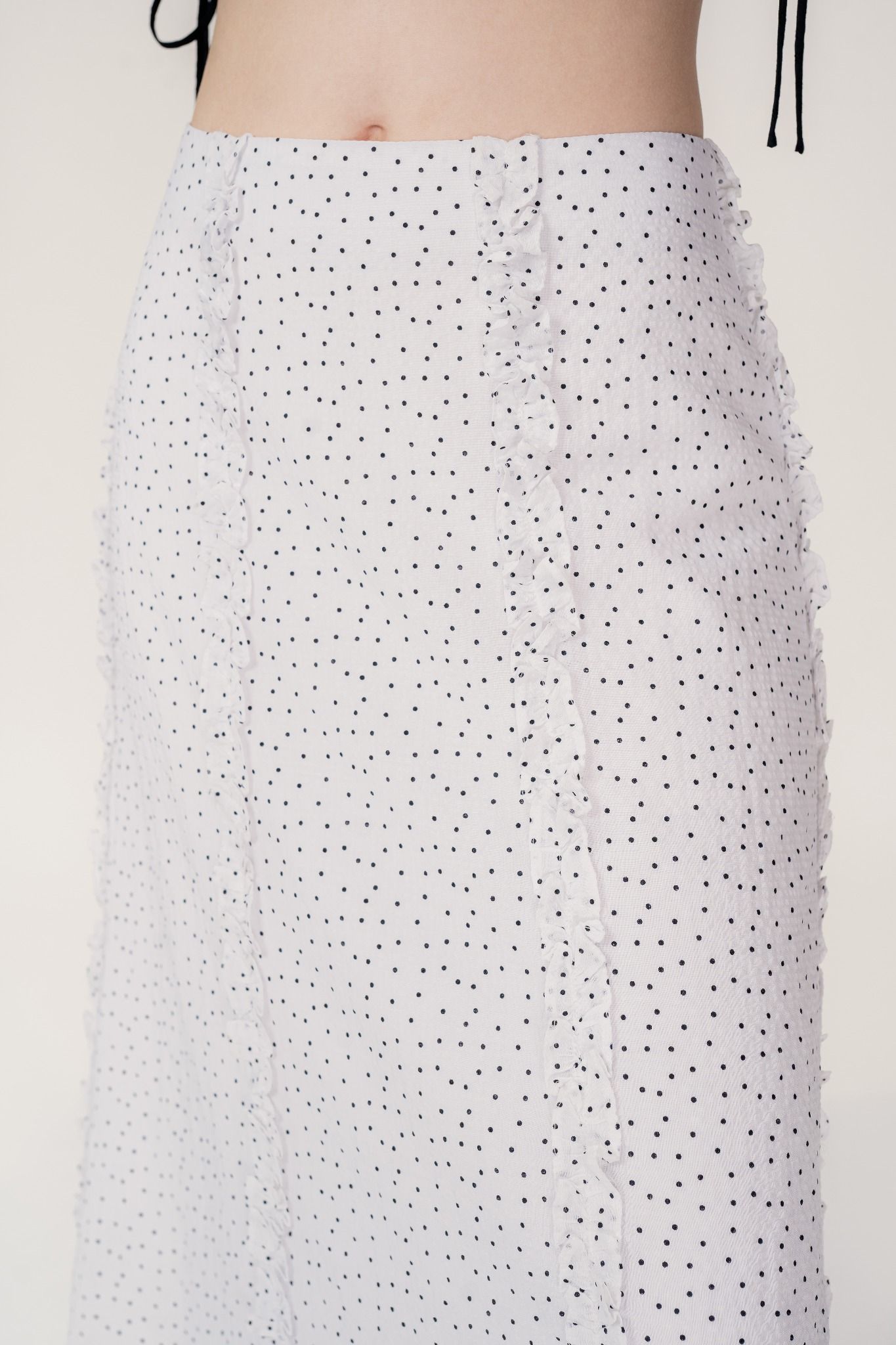  Polka Dot Ruffle Midi Skirt 