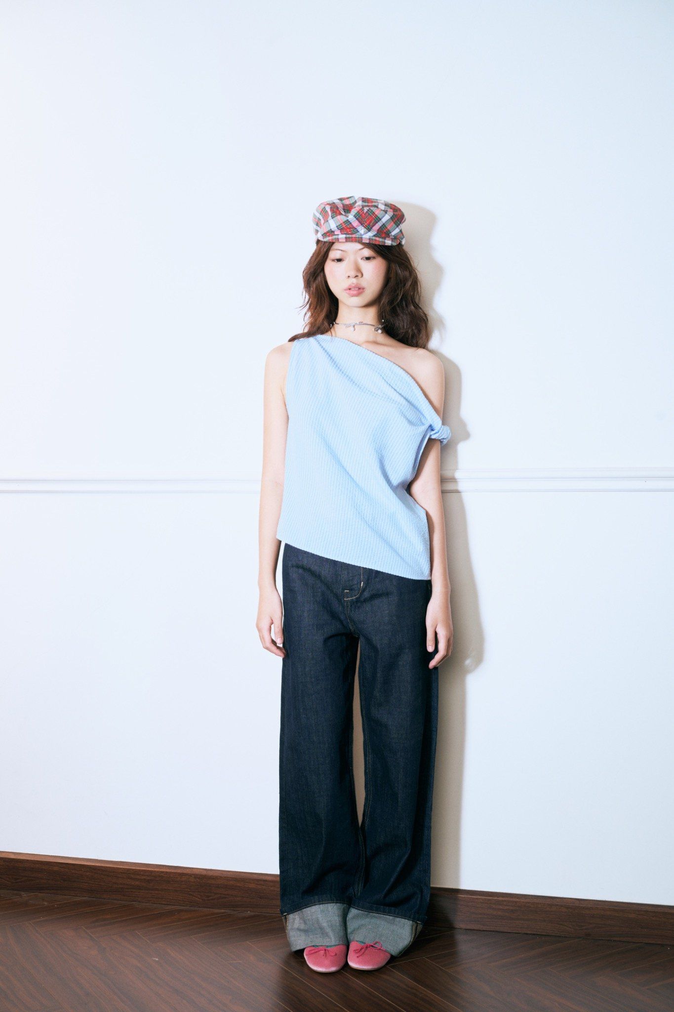  Striped One Shoulder Top 