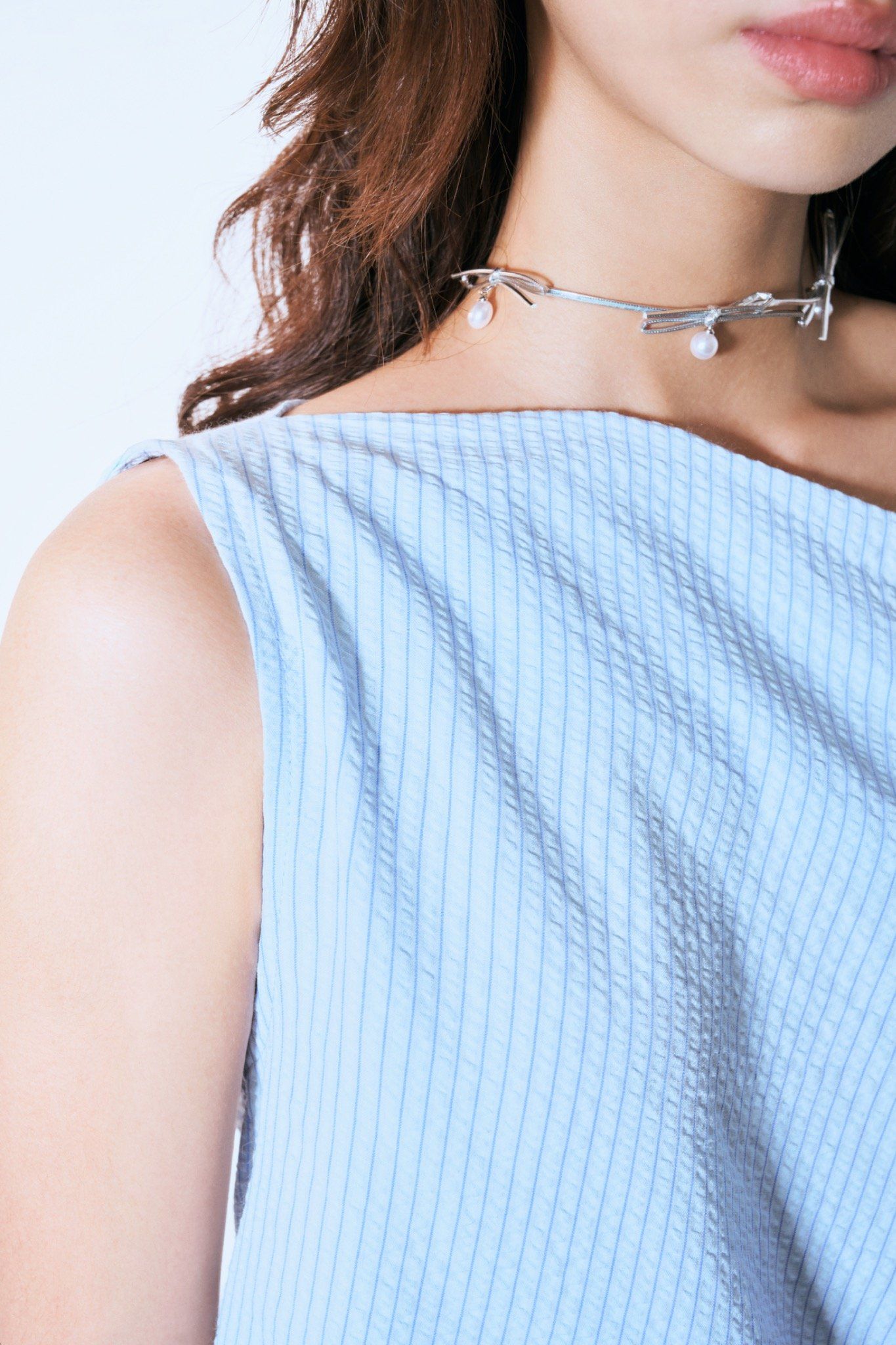  Striped One Shoulder Top 