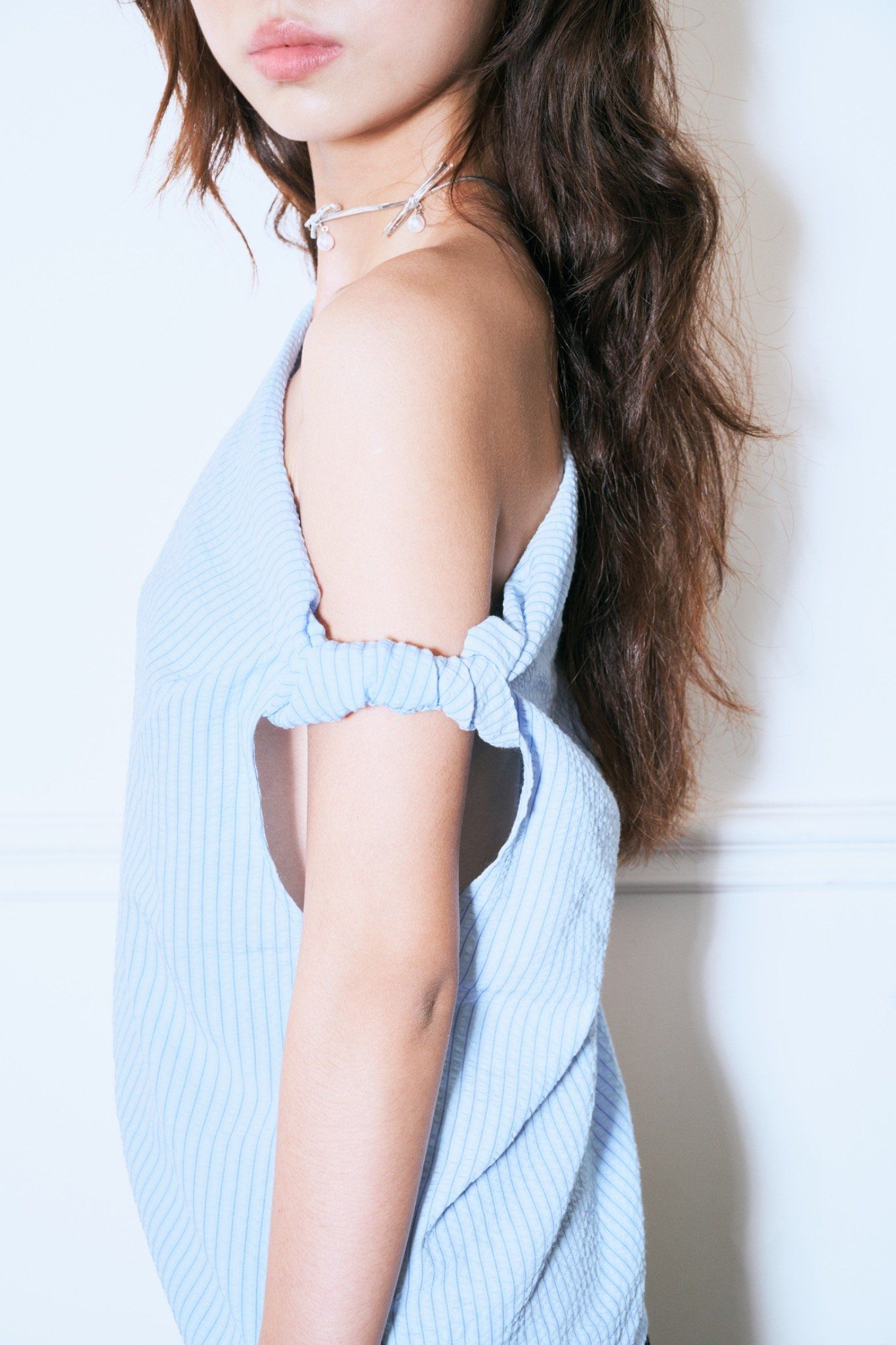  Striped One Shoulder Top 