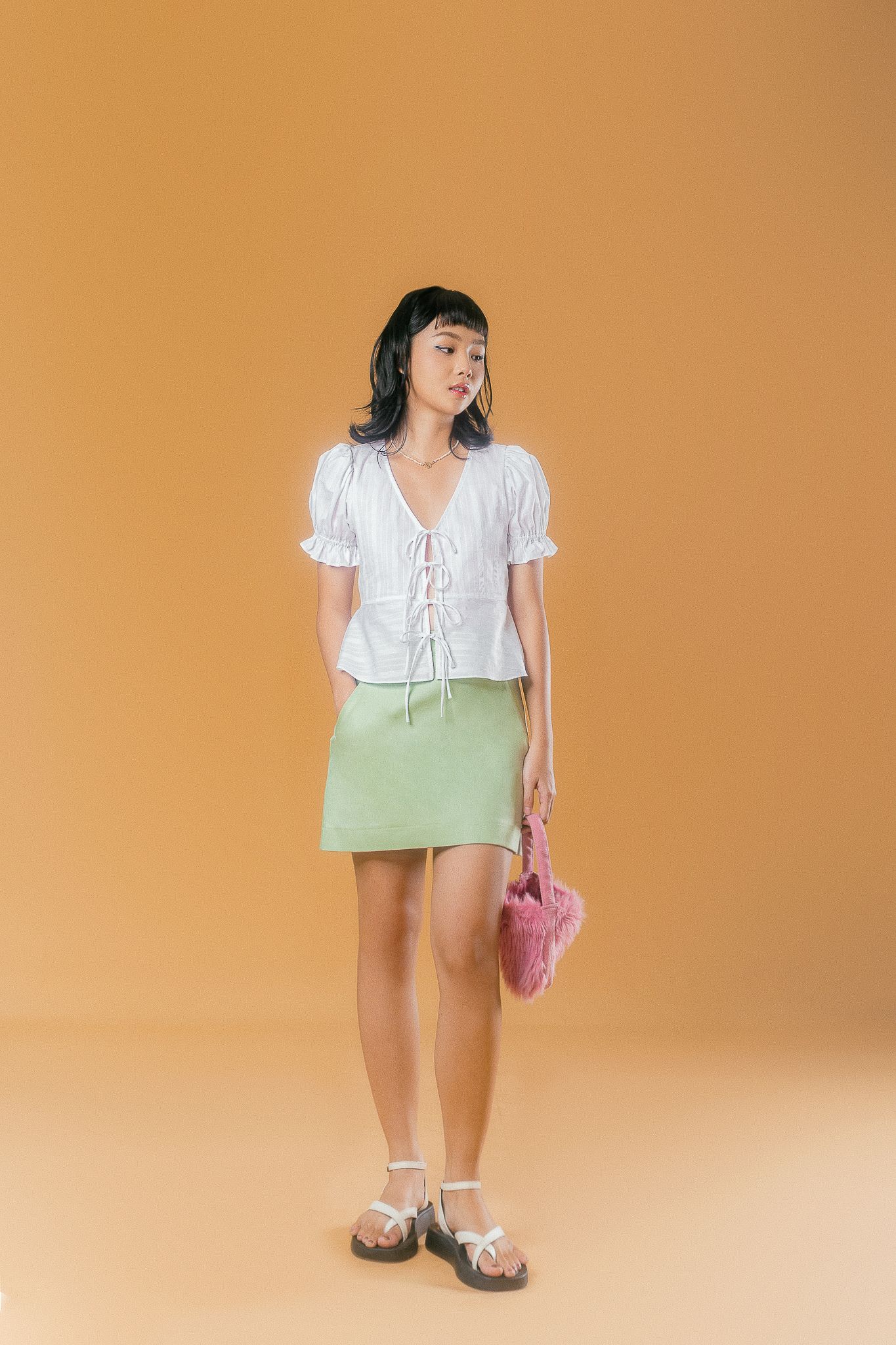  Pastel Mint Khaki Mini Skirt 