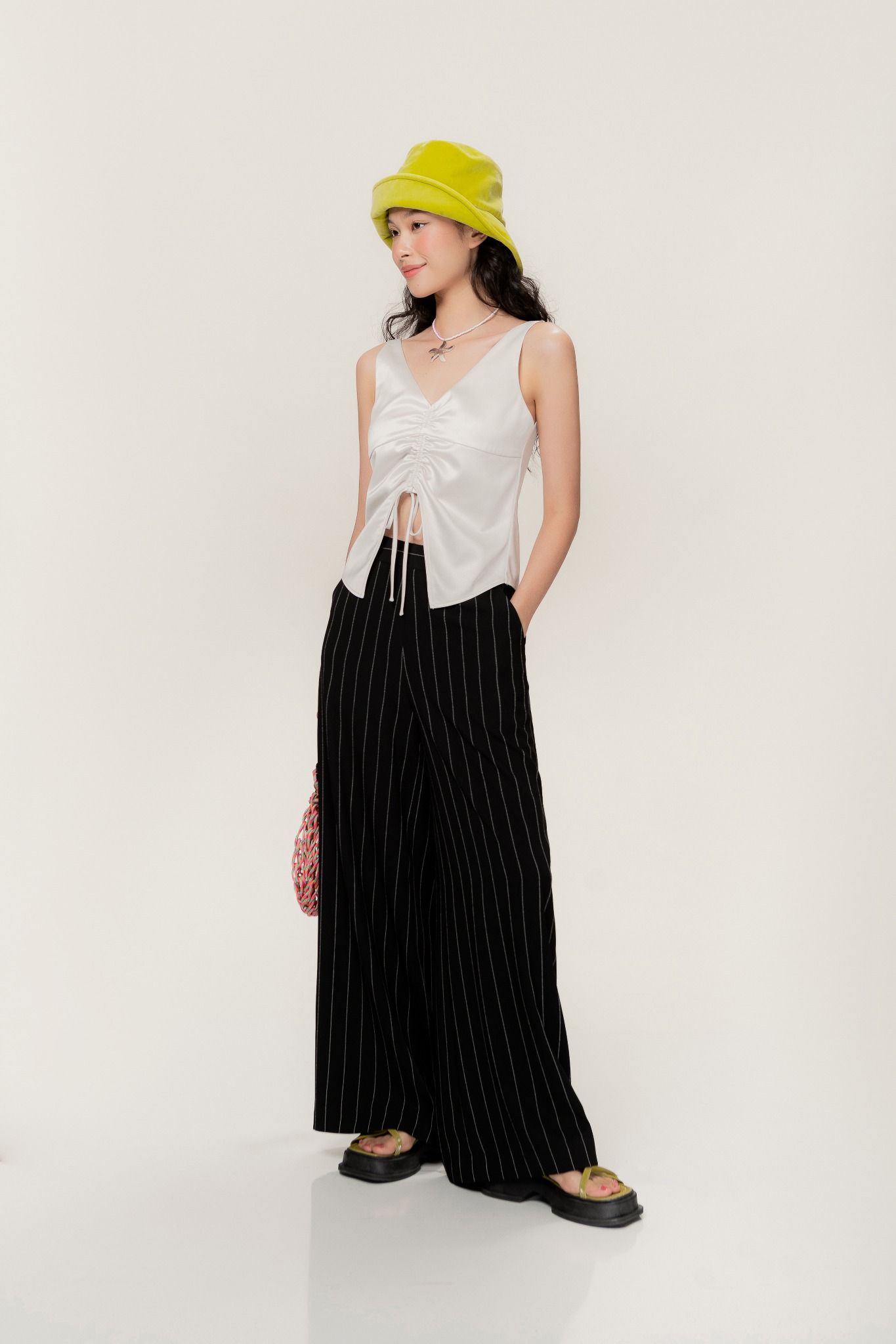 Libe Black Pinstripe Straight Leg Trousers