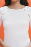  White Buttons Ribbed Raglan Sleeve Top 