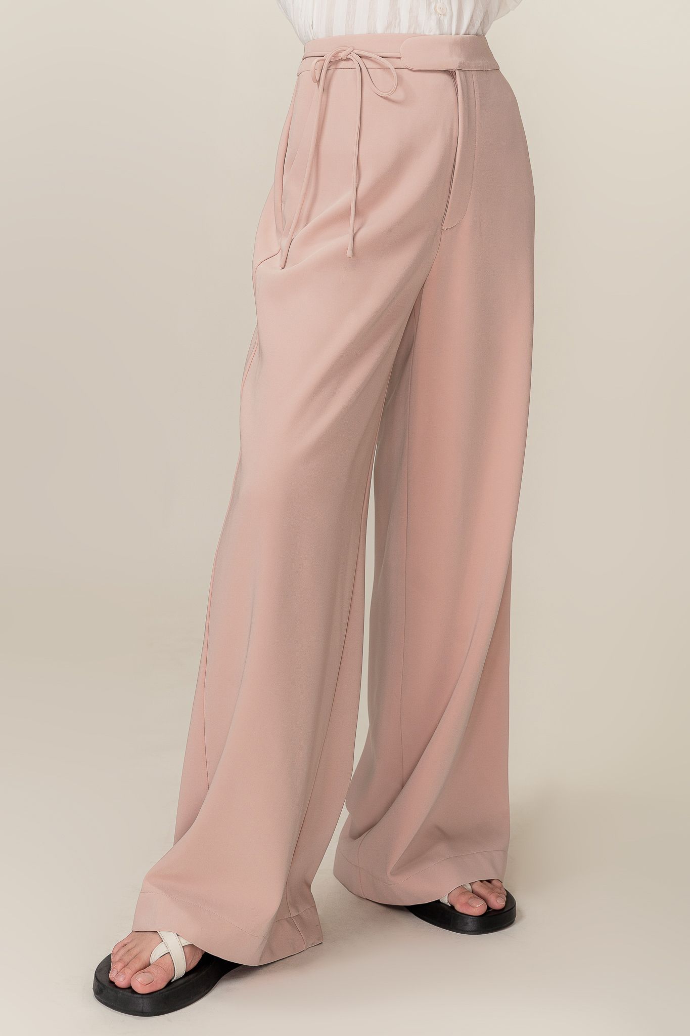  Nude Tie Belt Straight Leg Trousers 