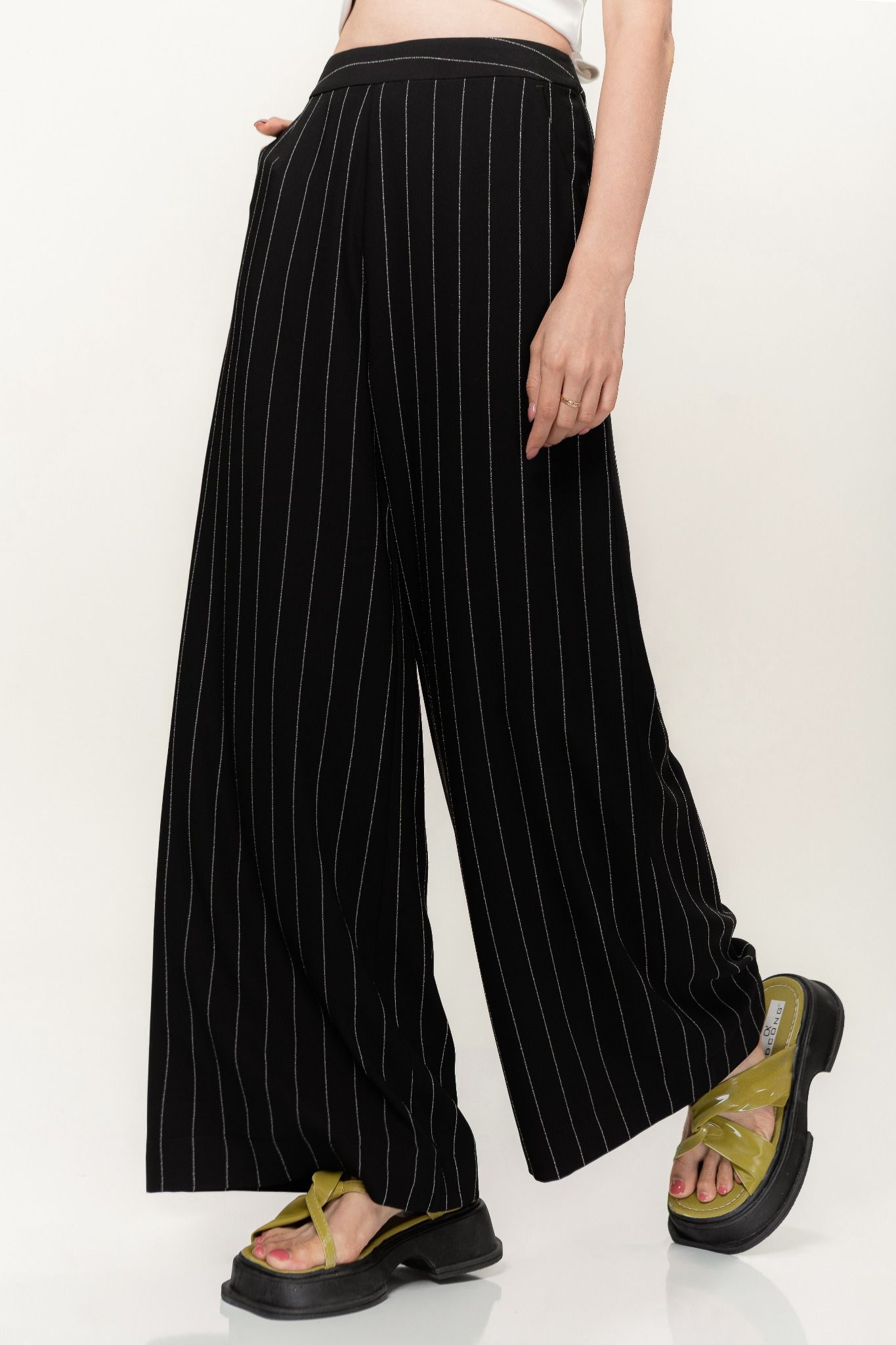 Libe Black Pinstripe Straight Leg Trousers