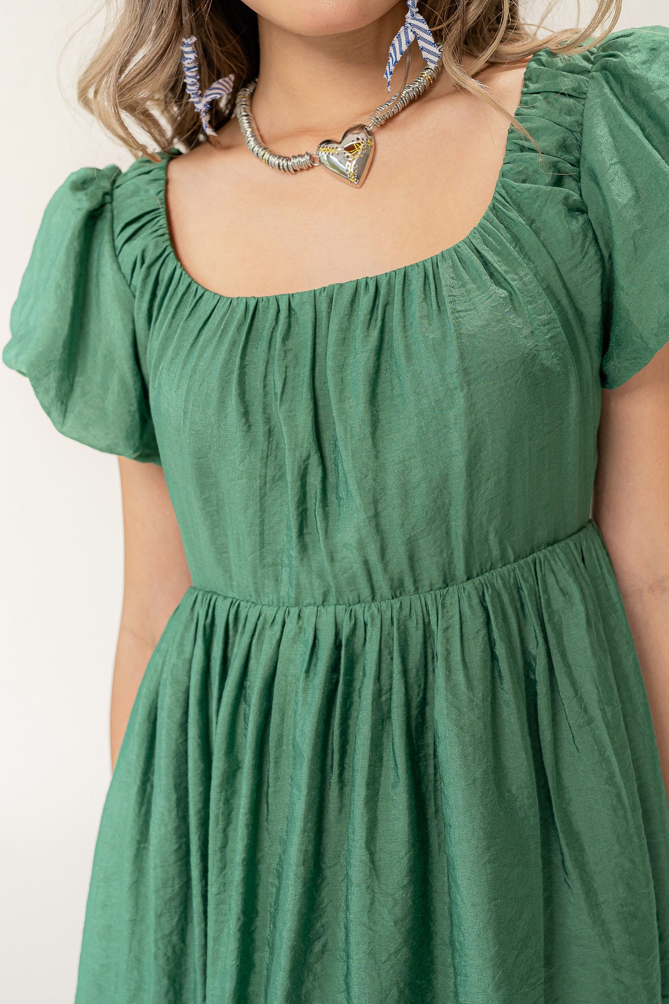  Green Ruched Mini Dress 