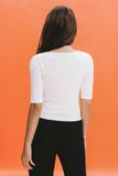  White Buttons Ribbed Raglan Sleeve Top 
