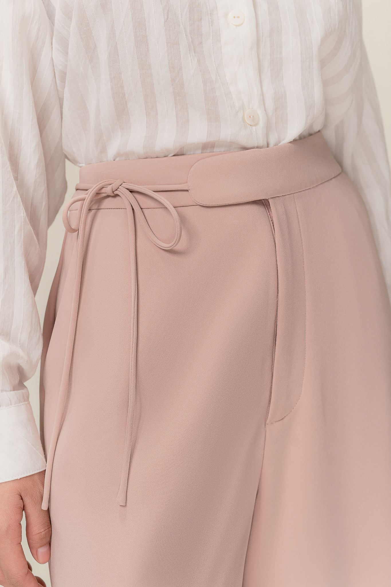  Nude Tie Belt Straight Leg Trousers 