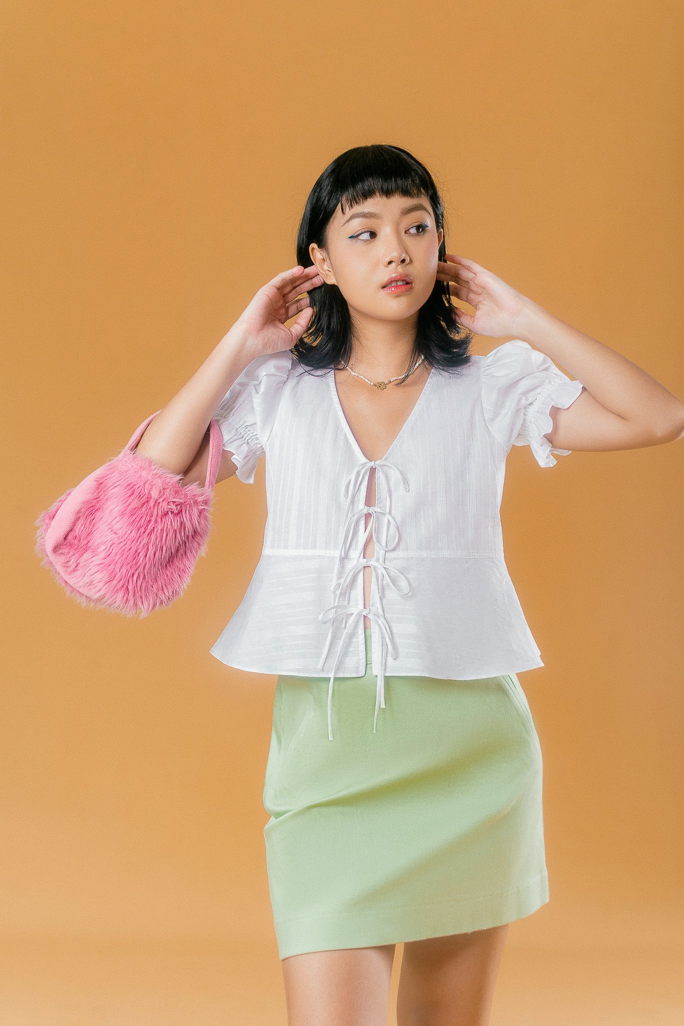  Pastel Mint Khaki Mini Skirt 