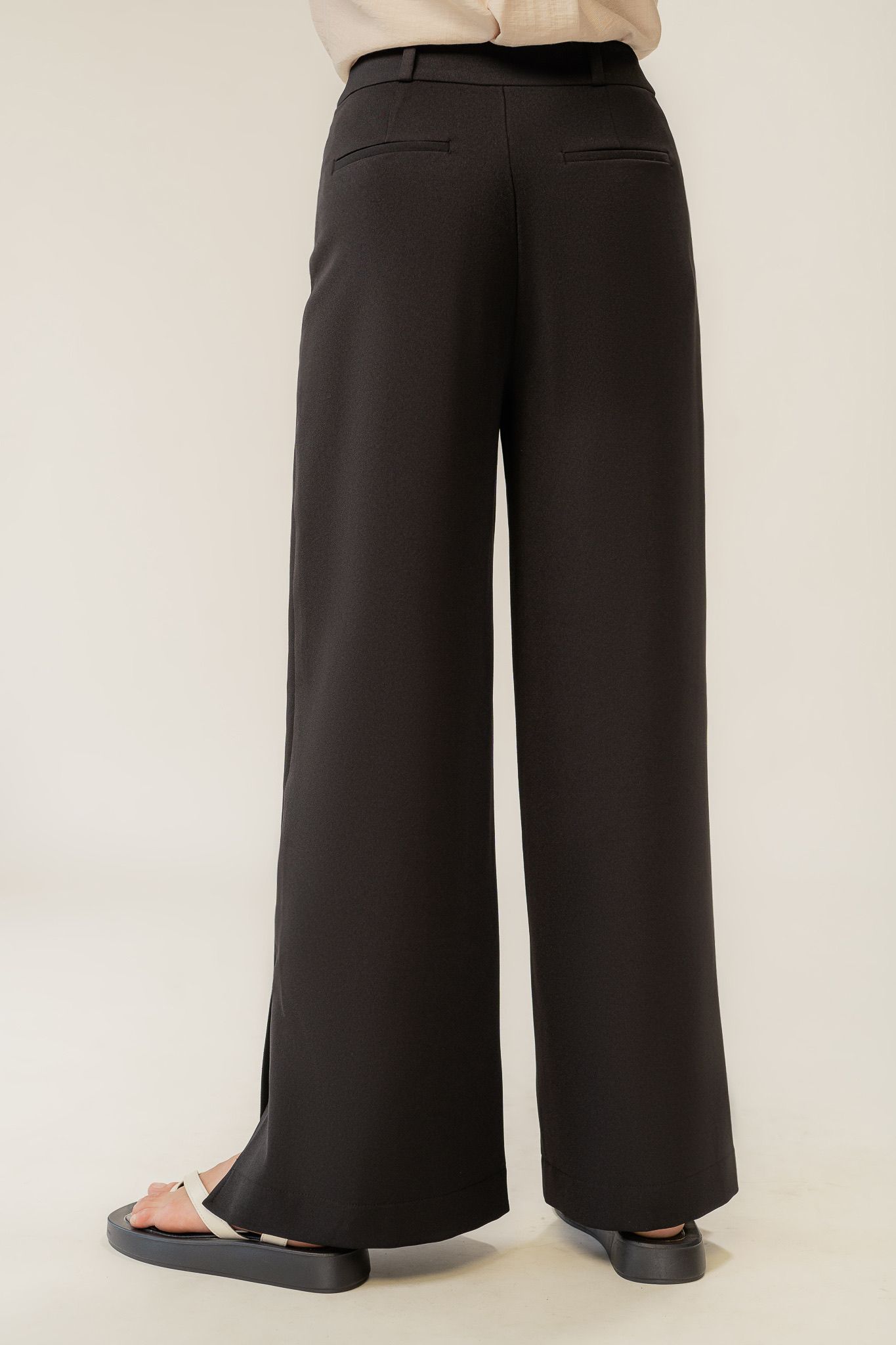  Black Side Slit Straight Leg Trousers 