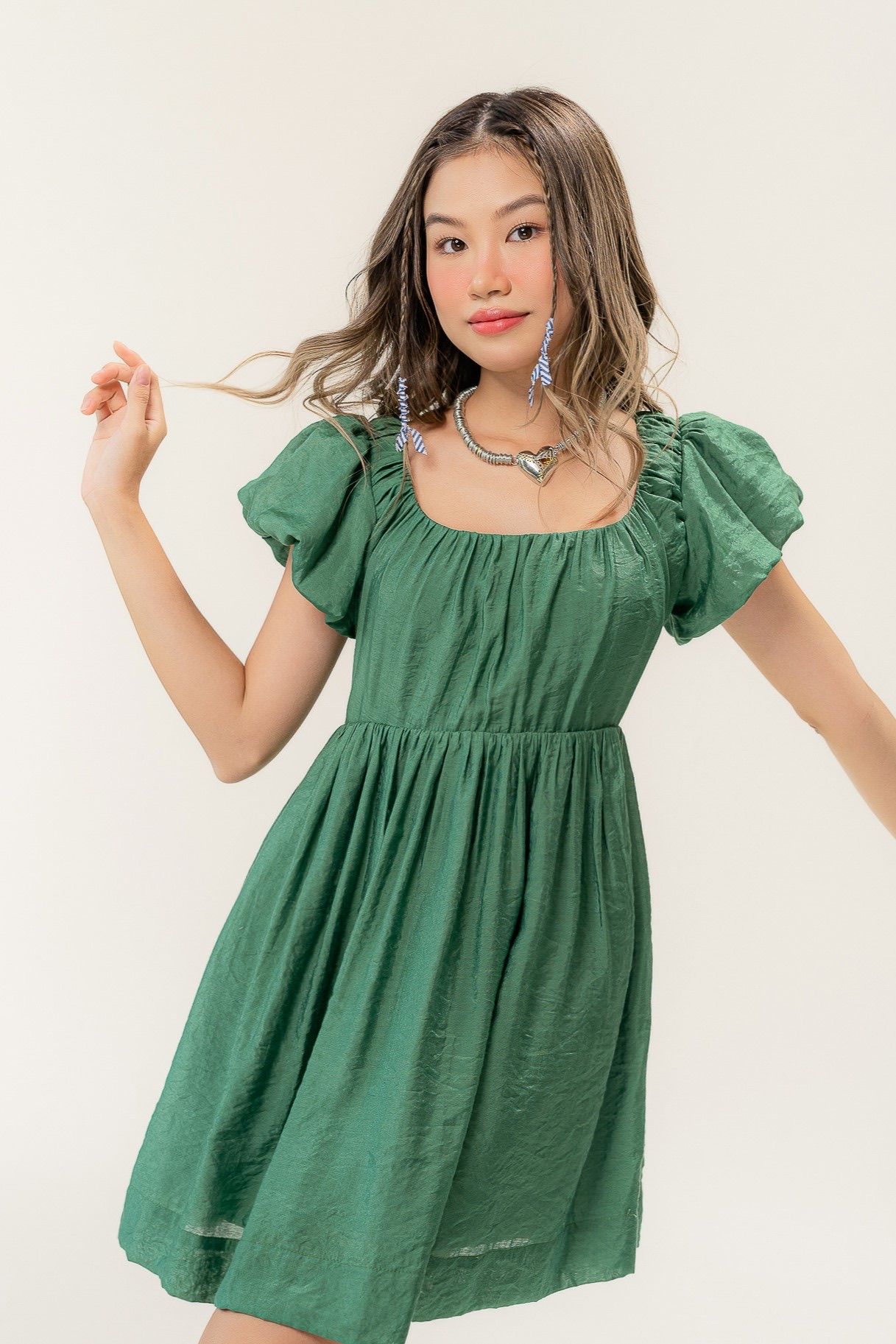  Green Ruched Mini Dress 