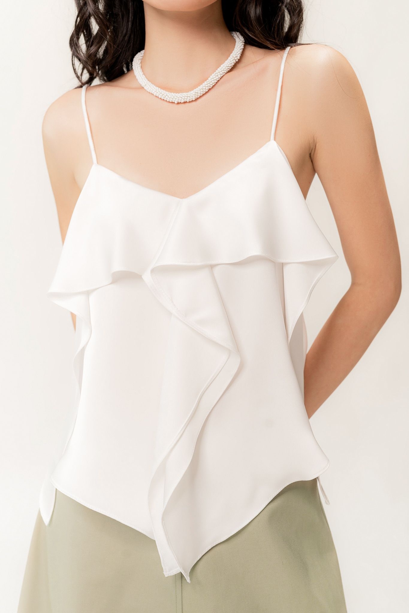  White Soft Ruffle Silk Camisole 