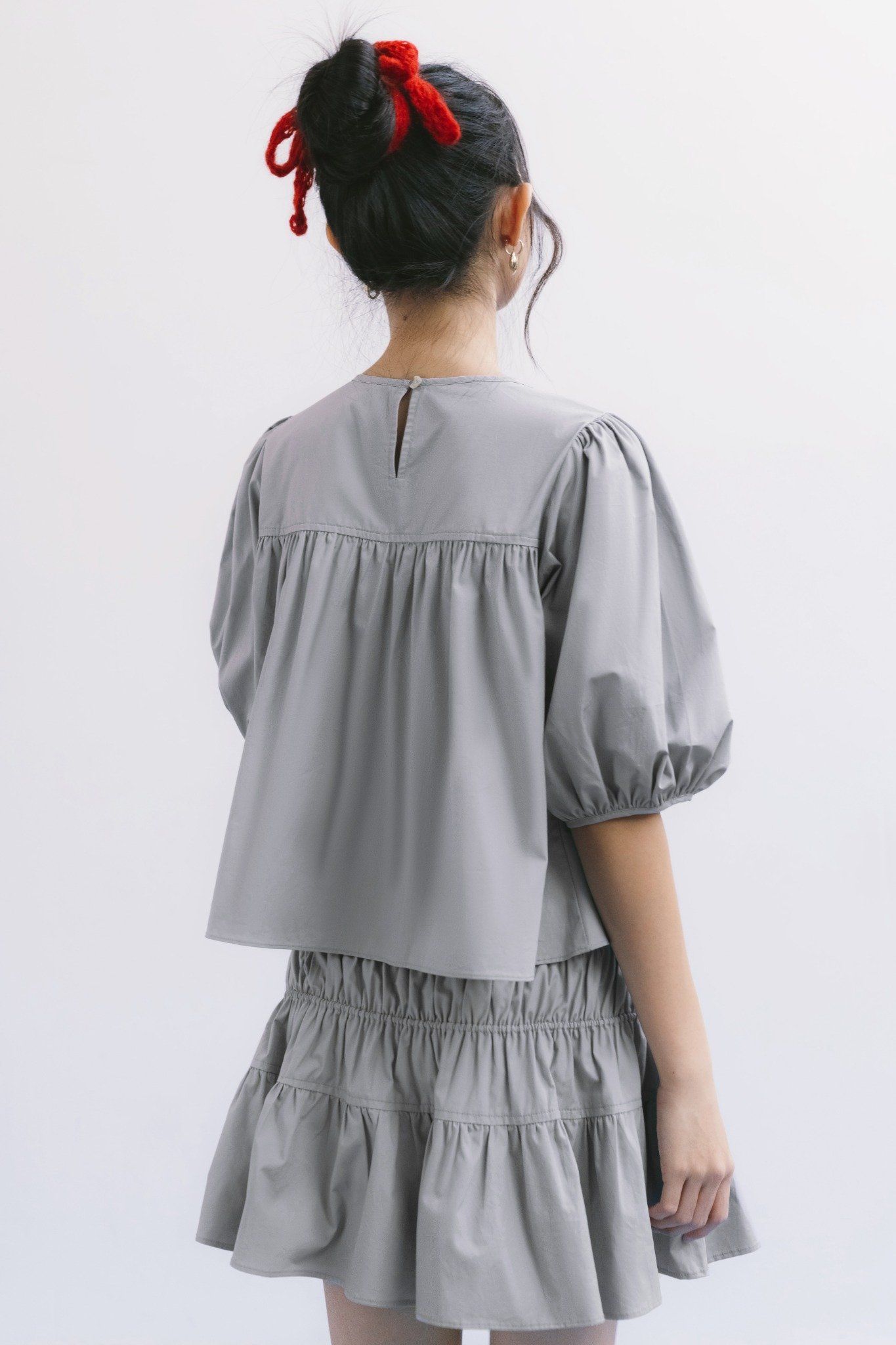  Grey Puff Sleeve Smock Top 