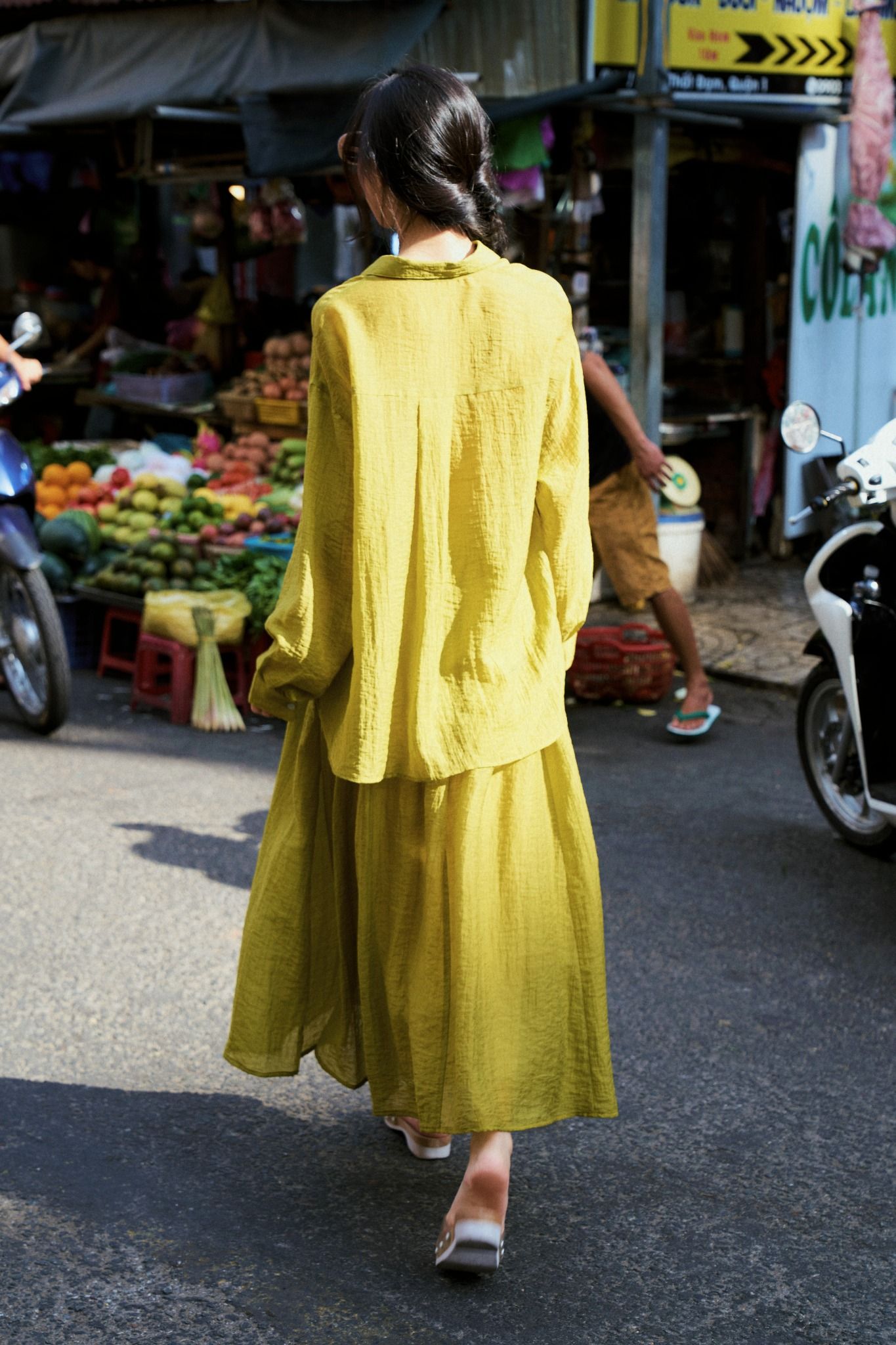  Olive Green Flowy Midi Skirt 