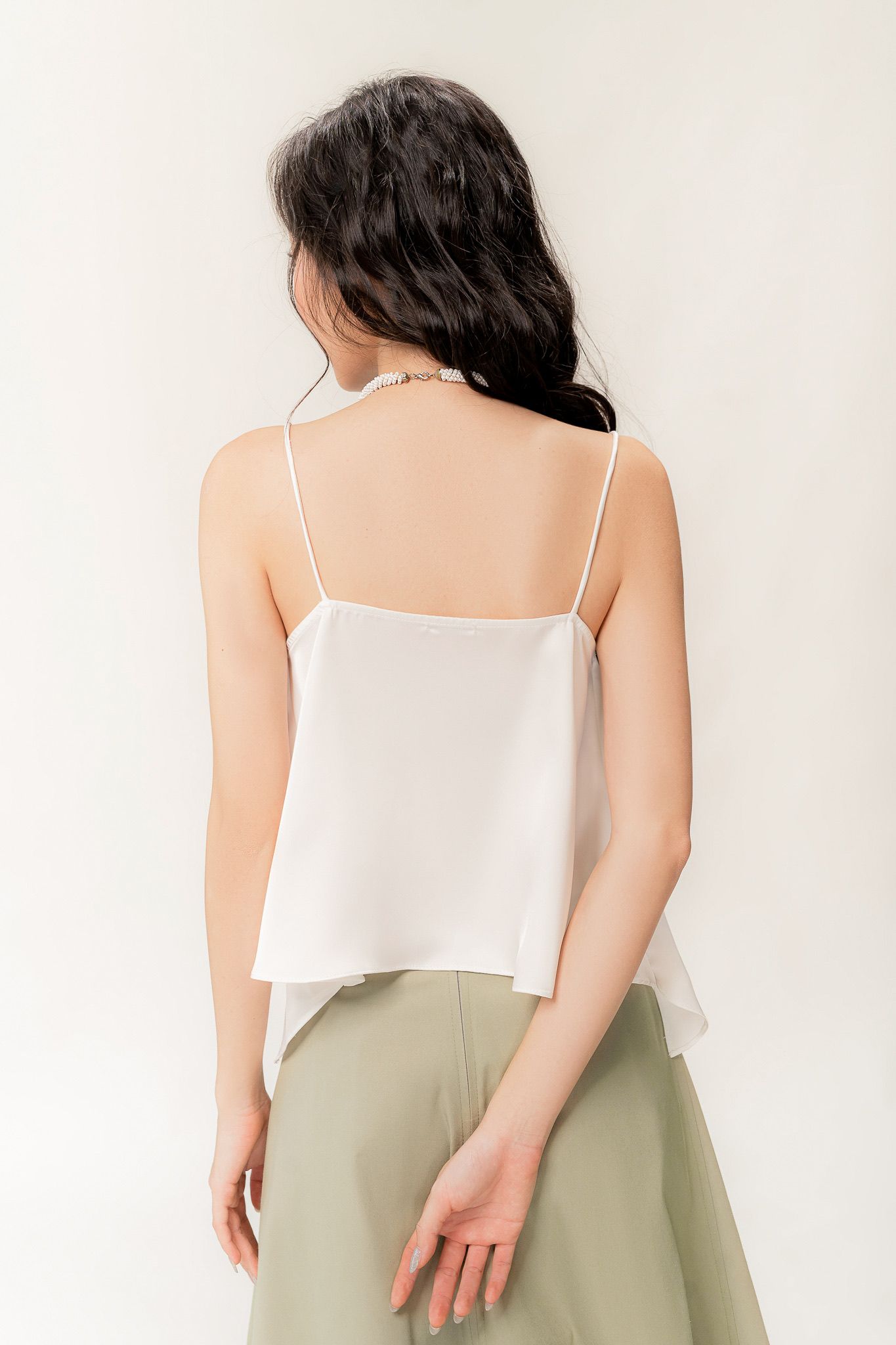  White Soft Ruffle Silk Camisole 