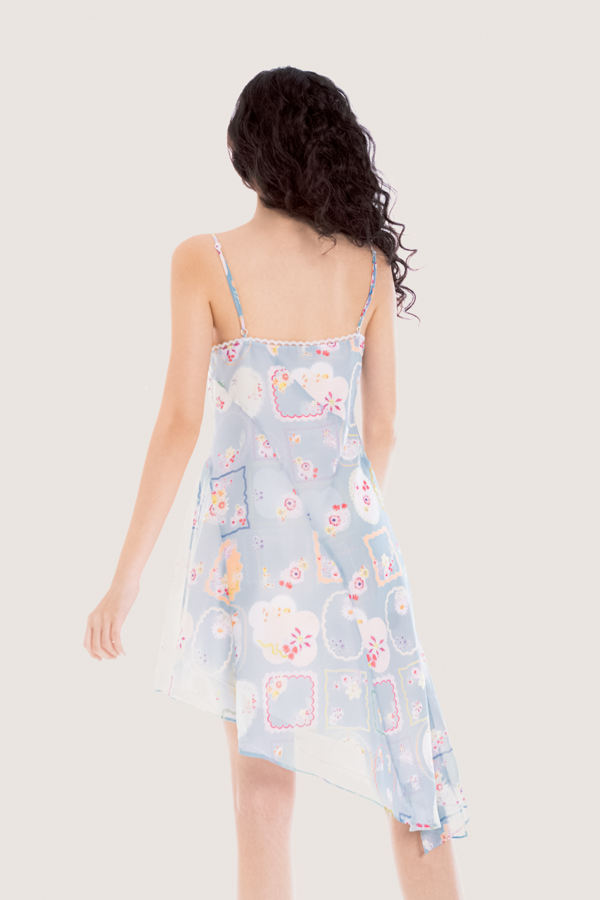  Vintage Floral Printed Lace Hem Midi Slip Dress 