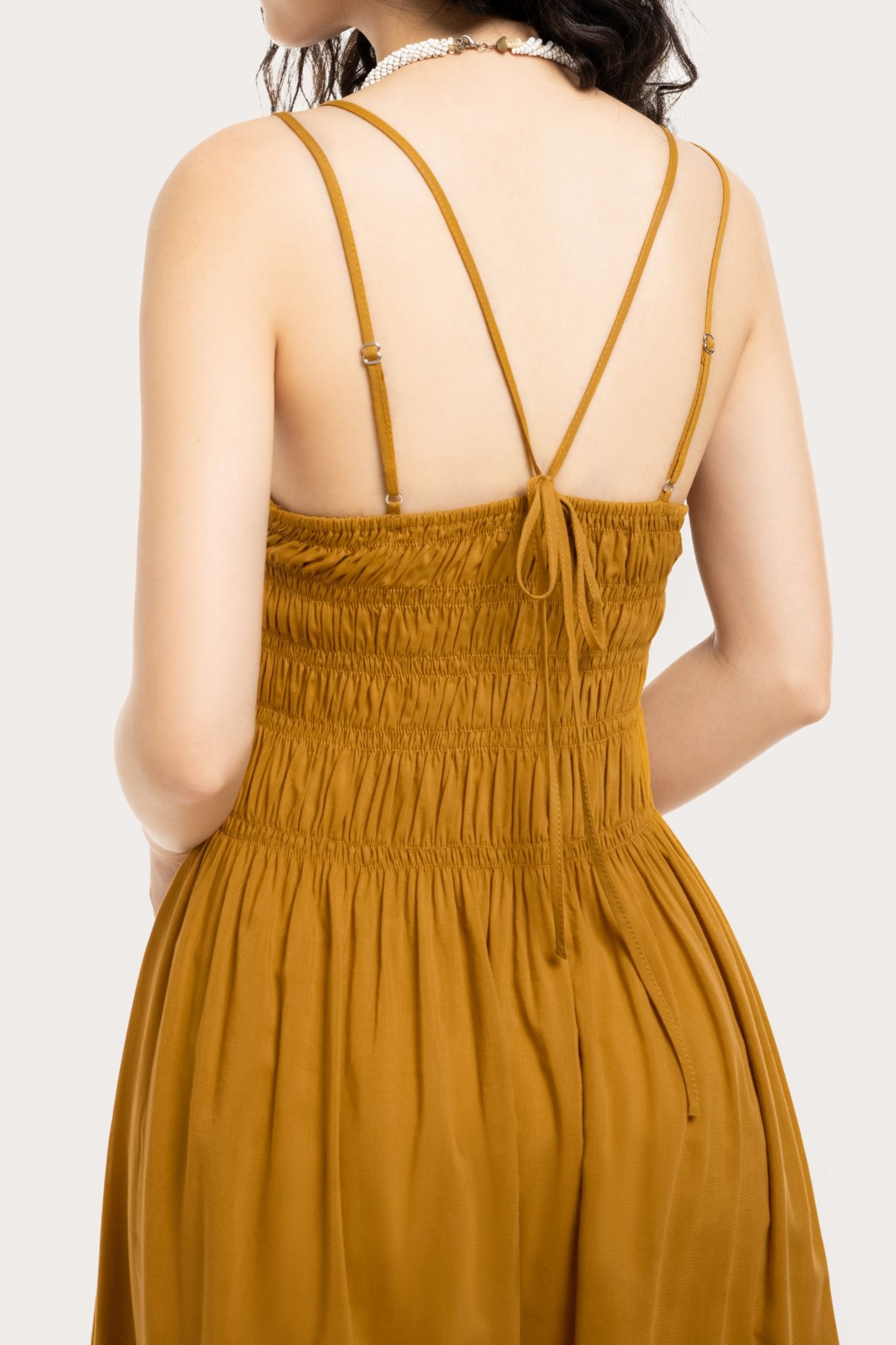  Turmeric Yellow Strappy Smock Midi Dress 