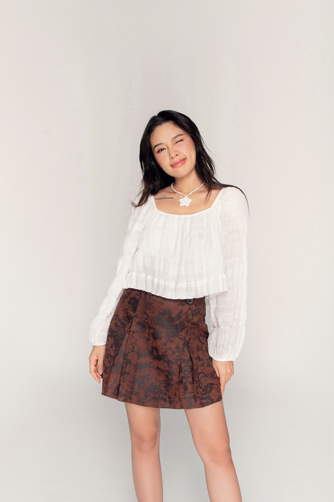  Brown Pleated Faux Suede Skirt 