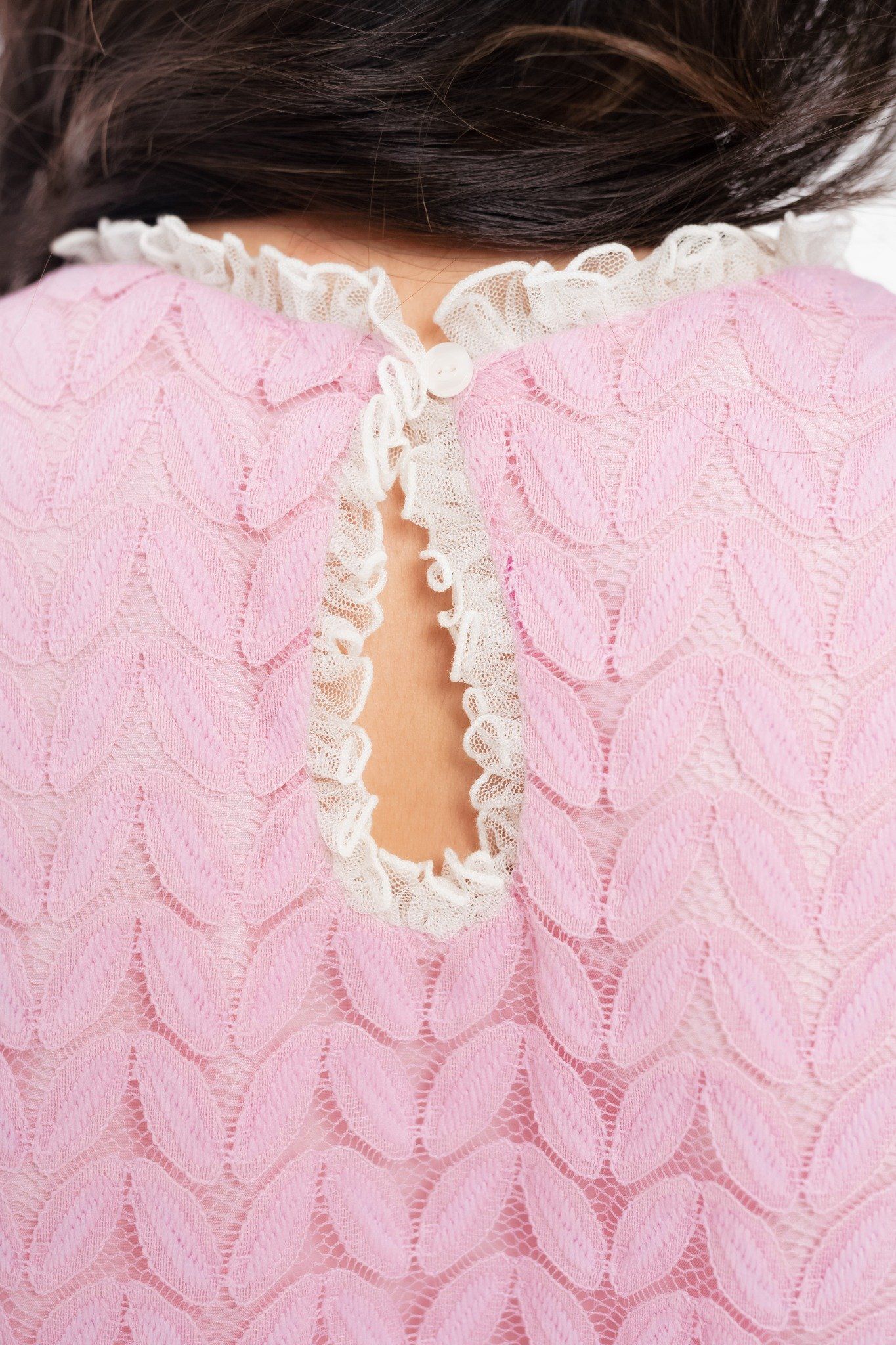  Bubble Gum Pink Sleeveless Lace Trimming Top 