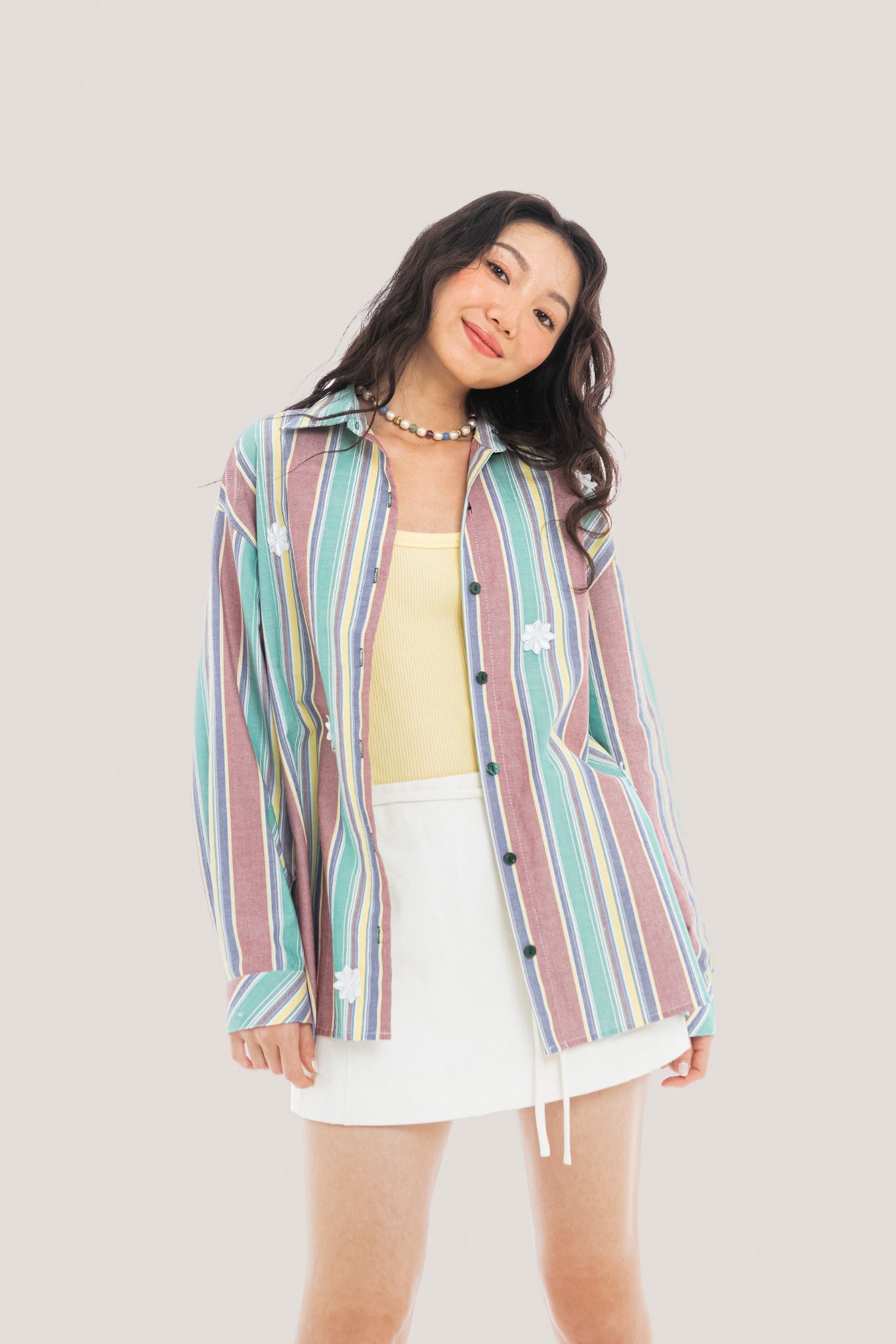  Flowers Bloom Balanced Striped Oversized Shirt 