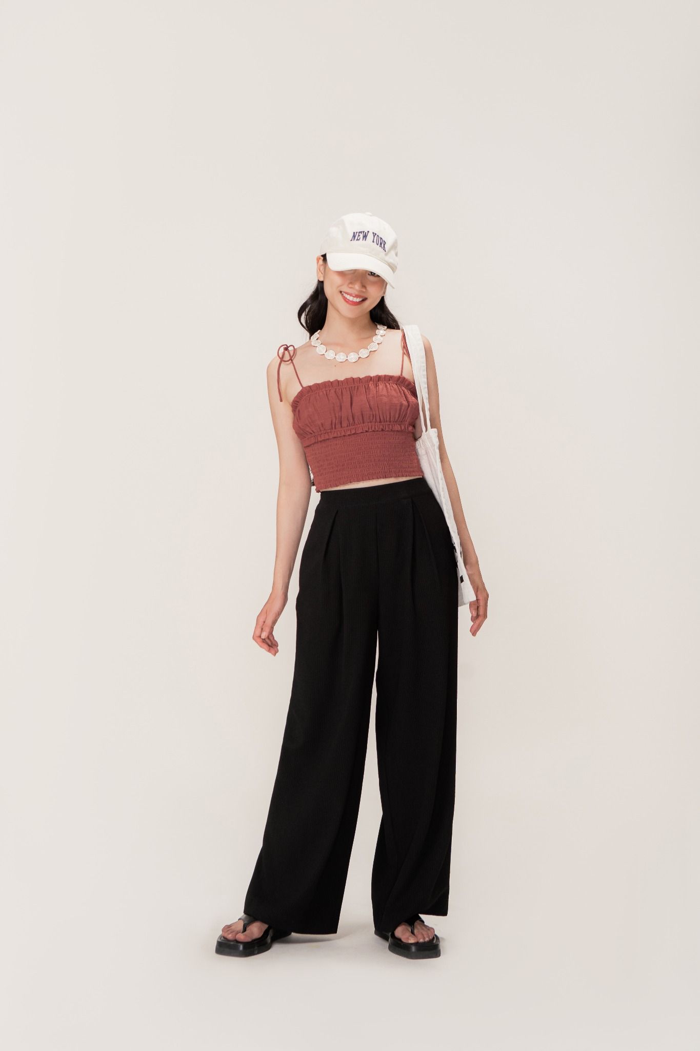  Black Textured Wide Leg Trousers 