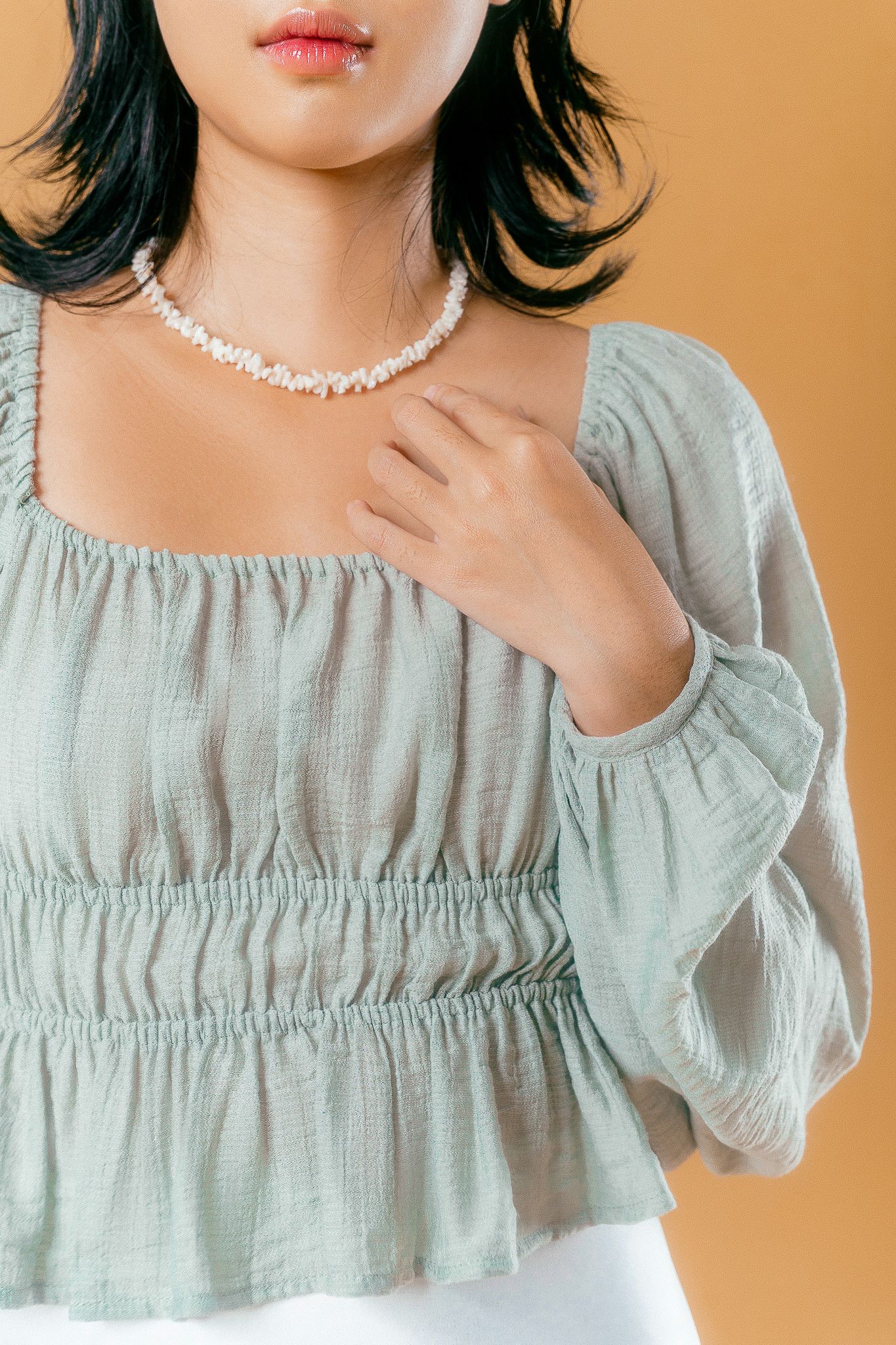  Mint Puff Sleeve Square Neck Top 