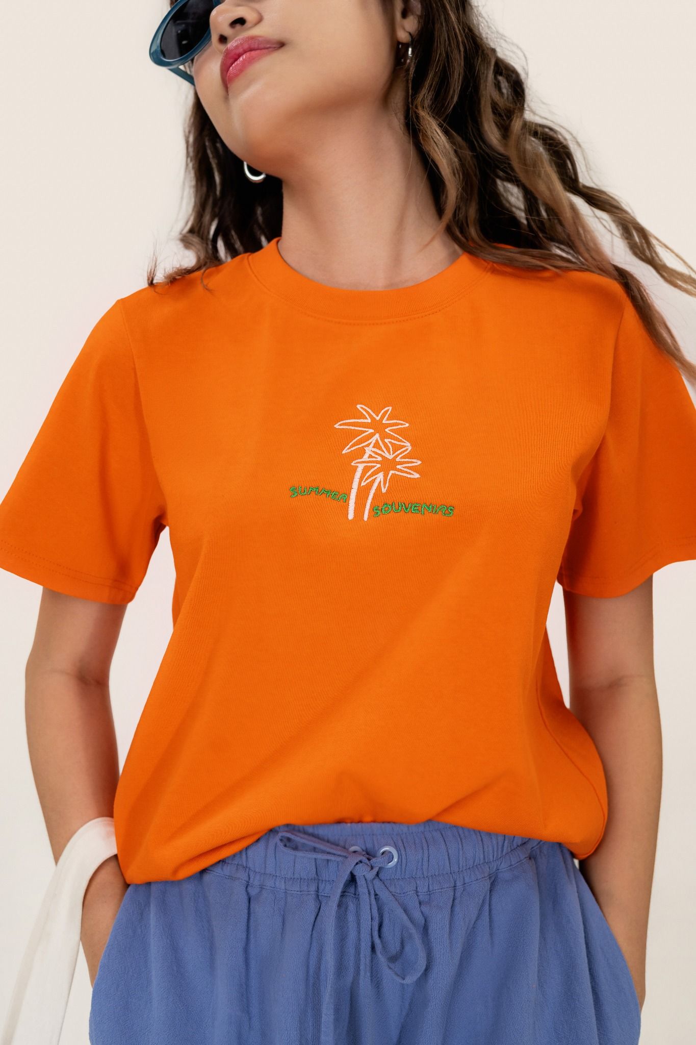  Sunset Palm Tree Embroidered T-shirt 