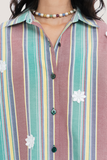  Flowers Bloom Balanced Striped Oversized Shirt 