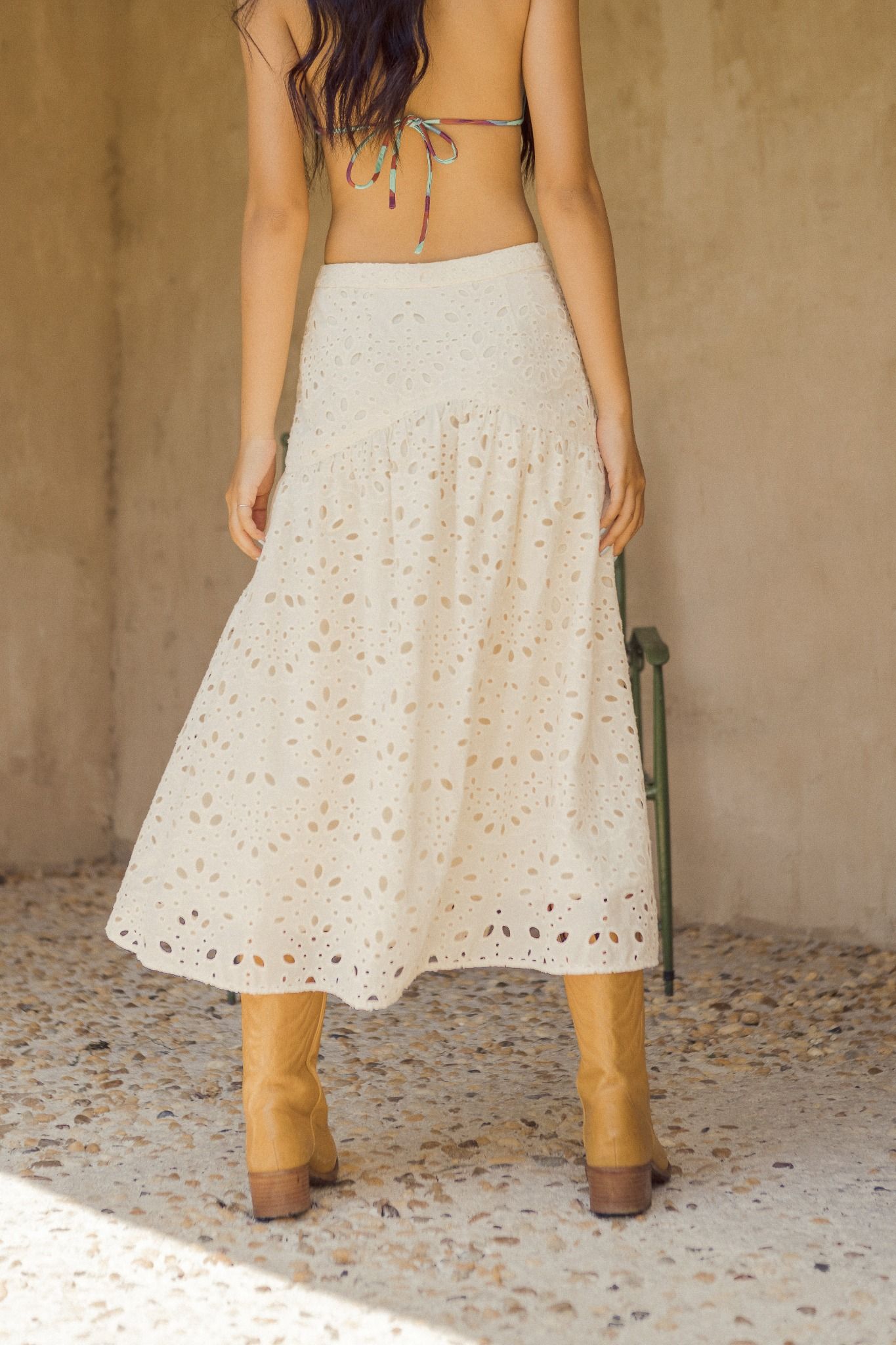  Ivory Eyelet Midi Skirt 