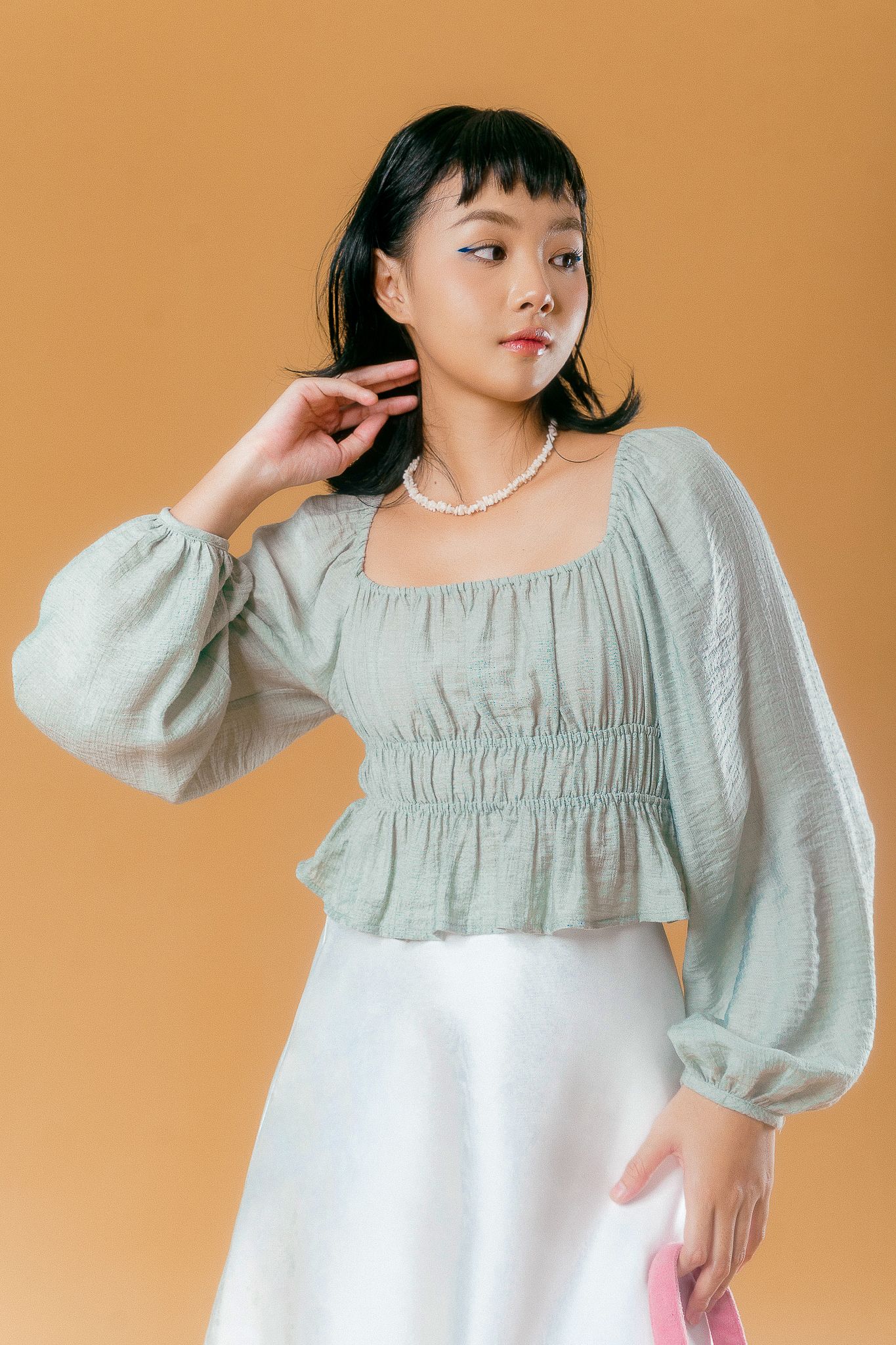  Mint Puff Sleeve Square Neck Top 