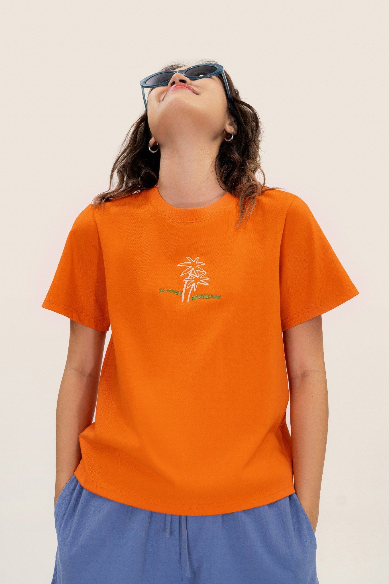  Sunset Palm Tree Embroidered T-shirt 