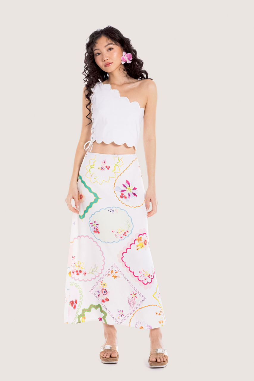  White Scalloped Edge Embroidered One Shoulder Top 