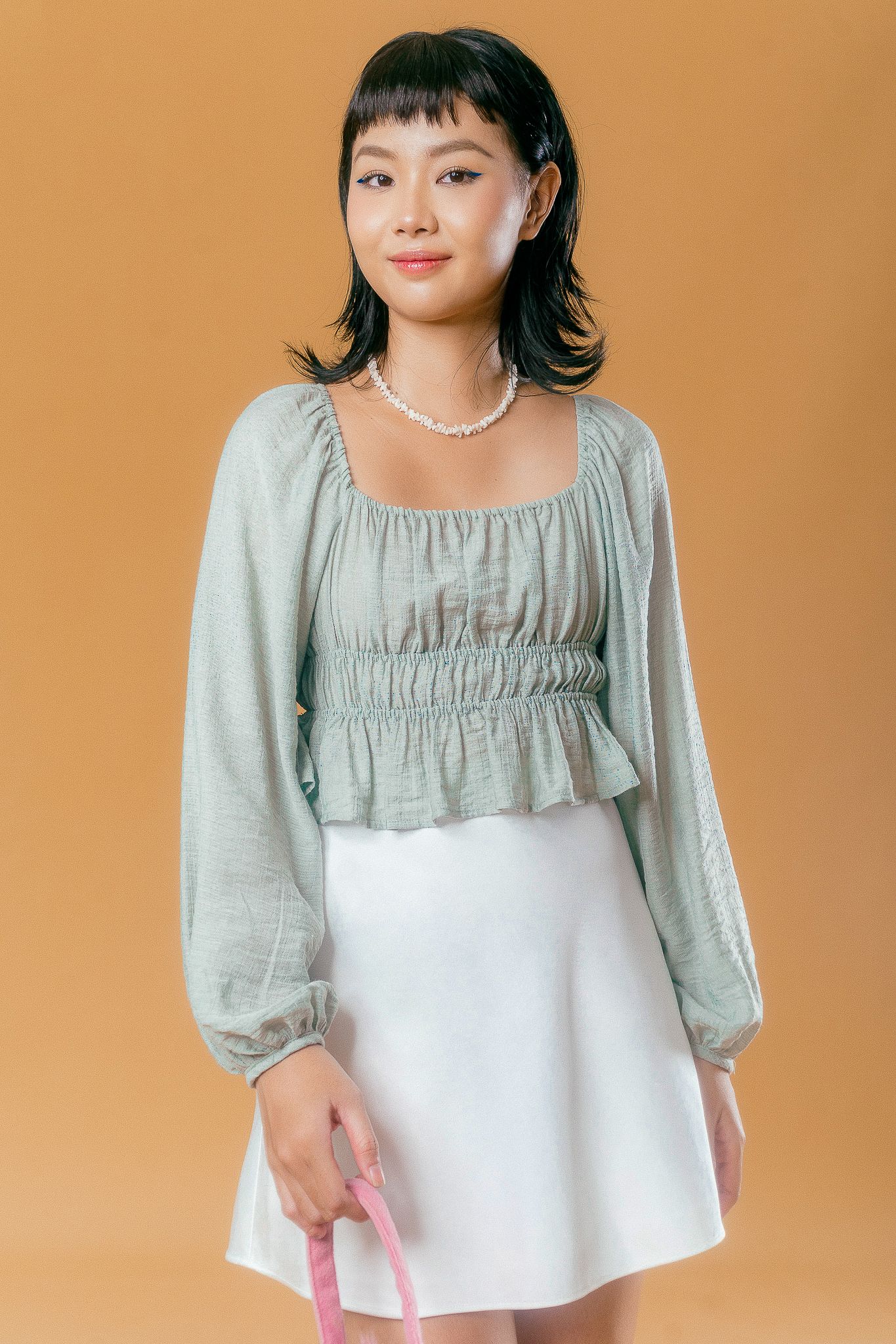  Mint Puff Sleeve Square Neck Top 