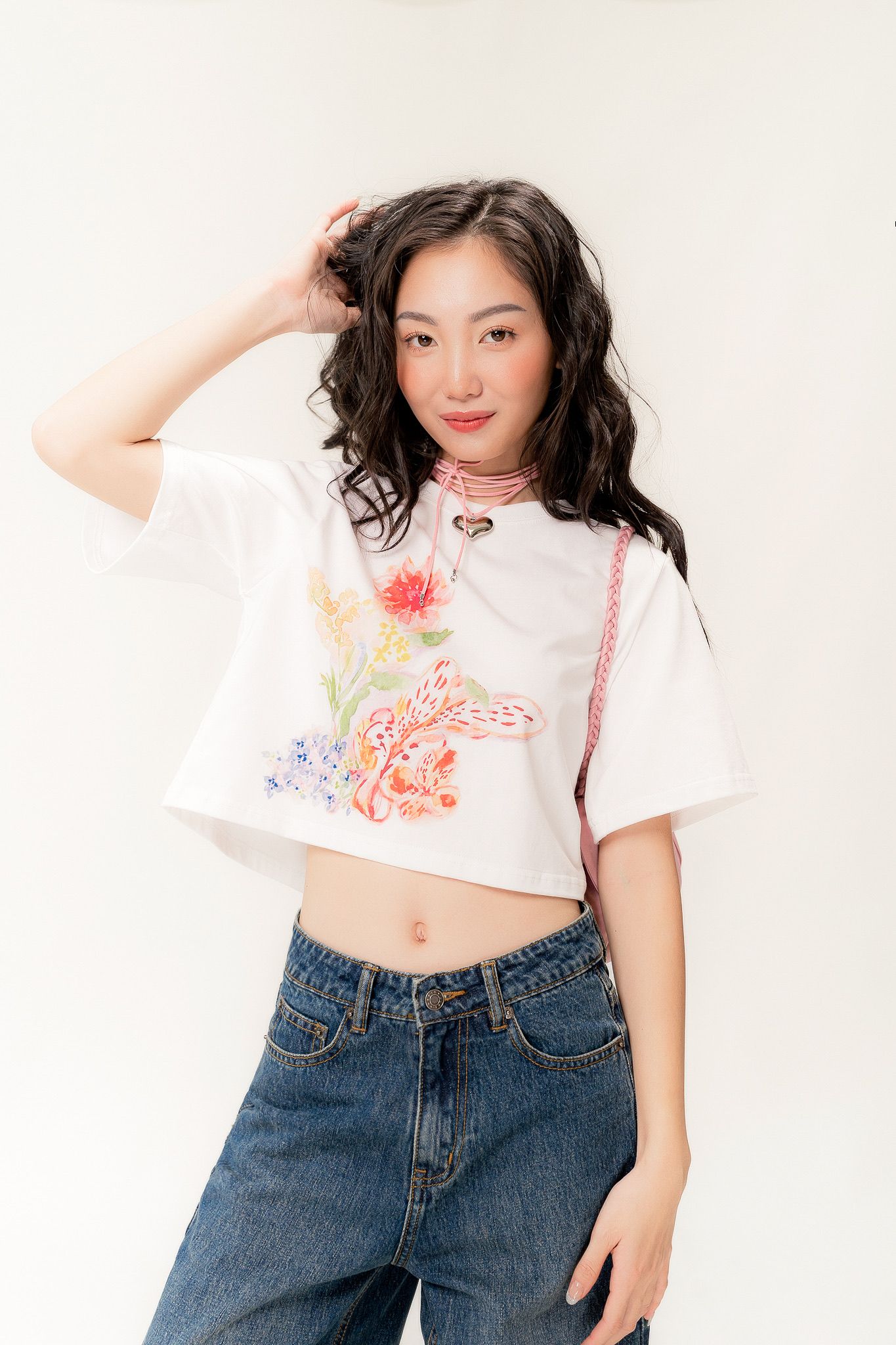 Spring Time Flower Boxy Crop Tee 