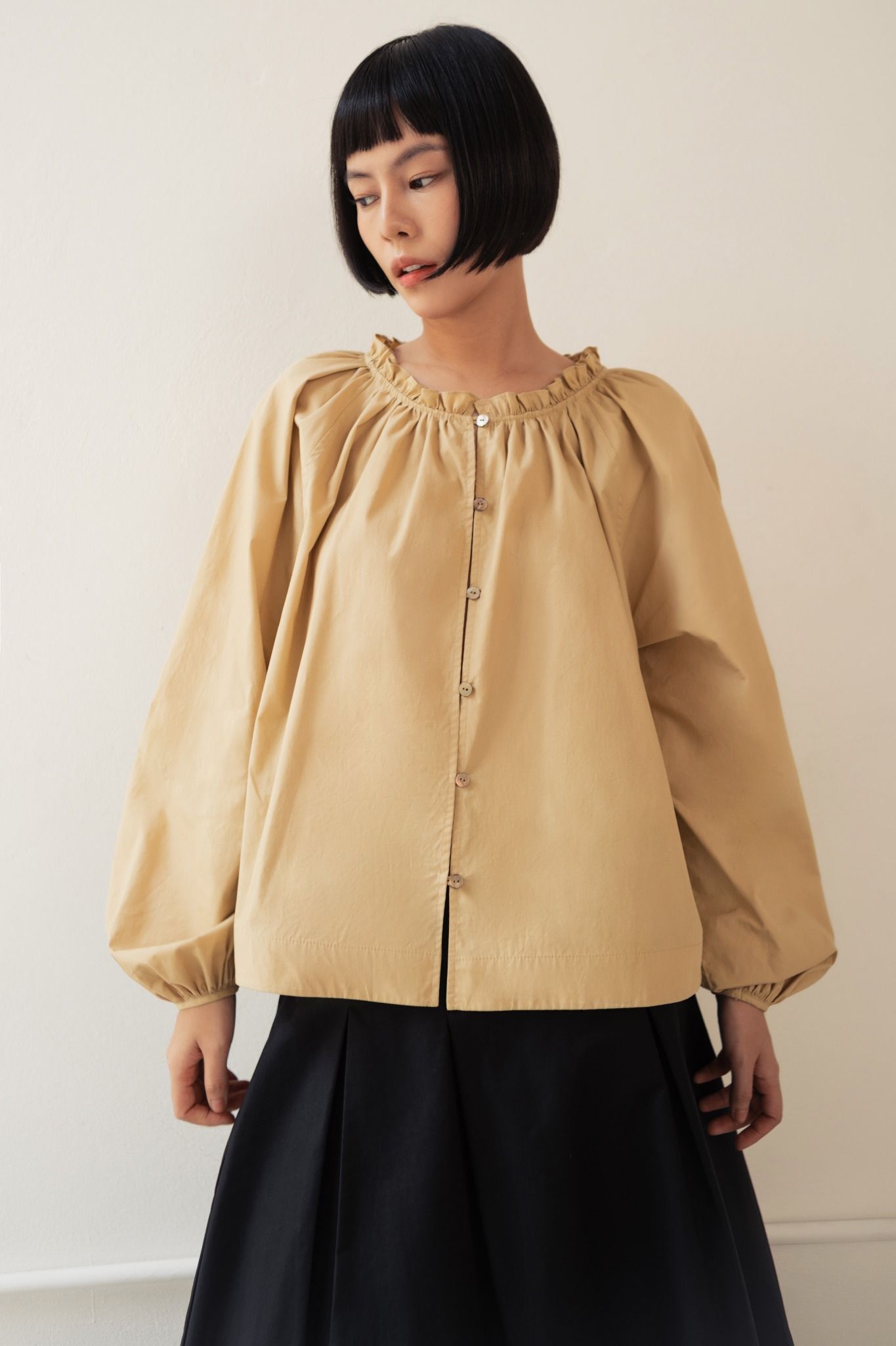  Beige Poplin Boho Top 