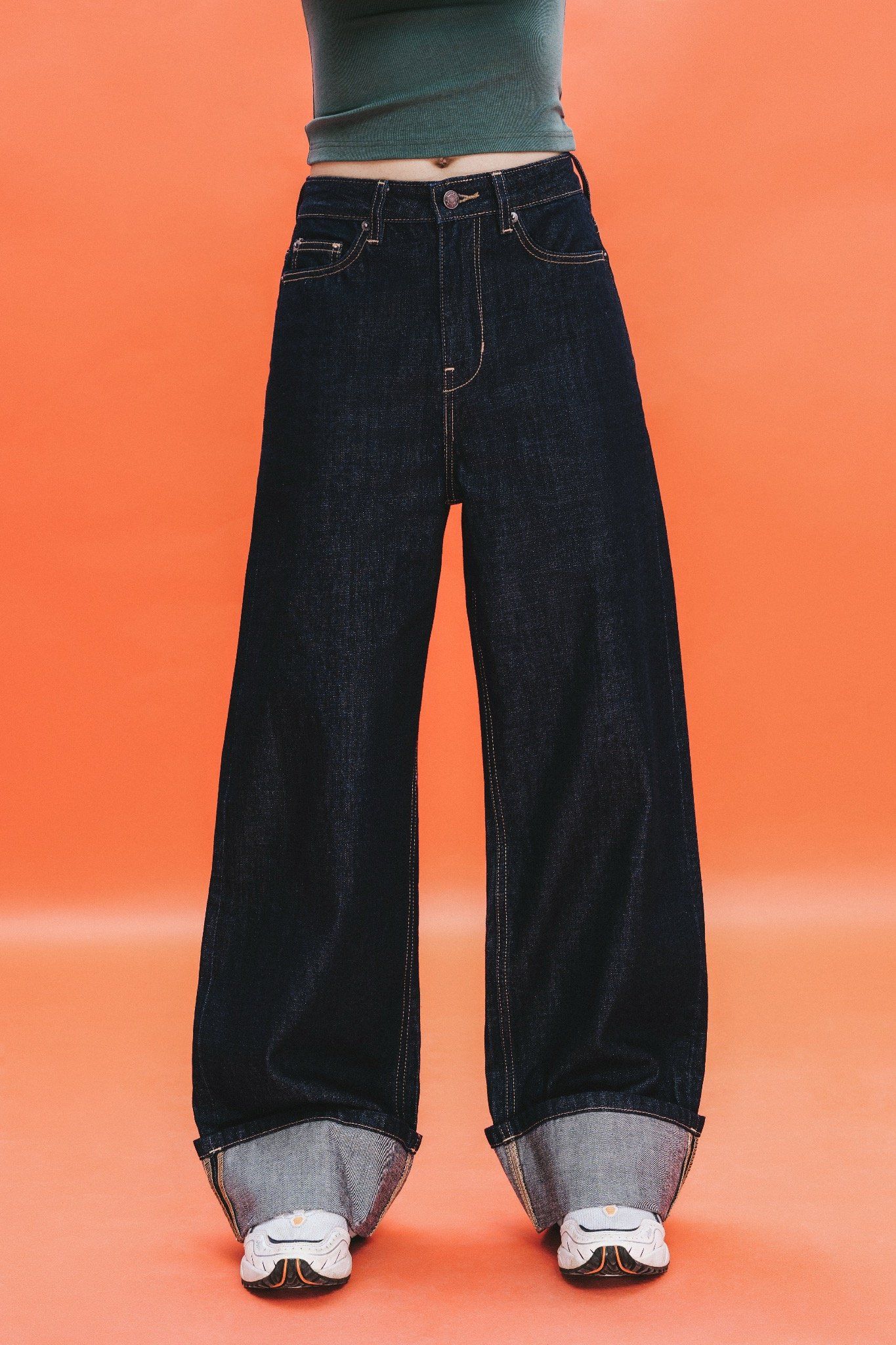  Indigo High Waist Straight Leg Jeans 