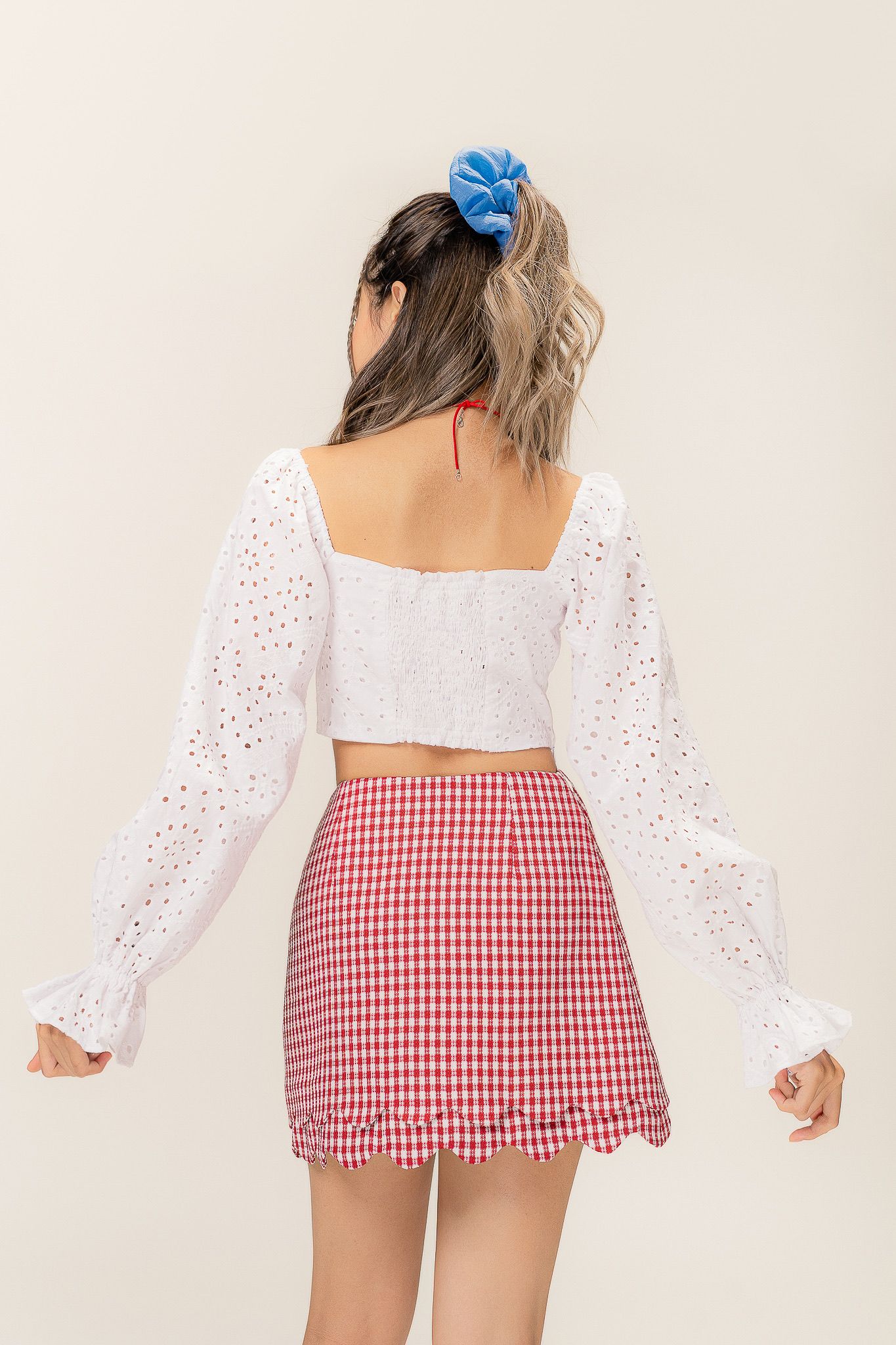  White Puff Sleeve Embroidered Top 