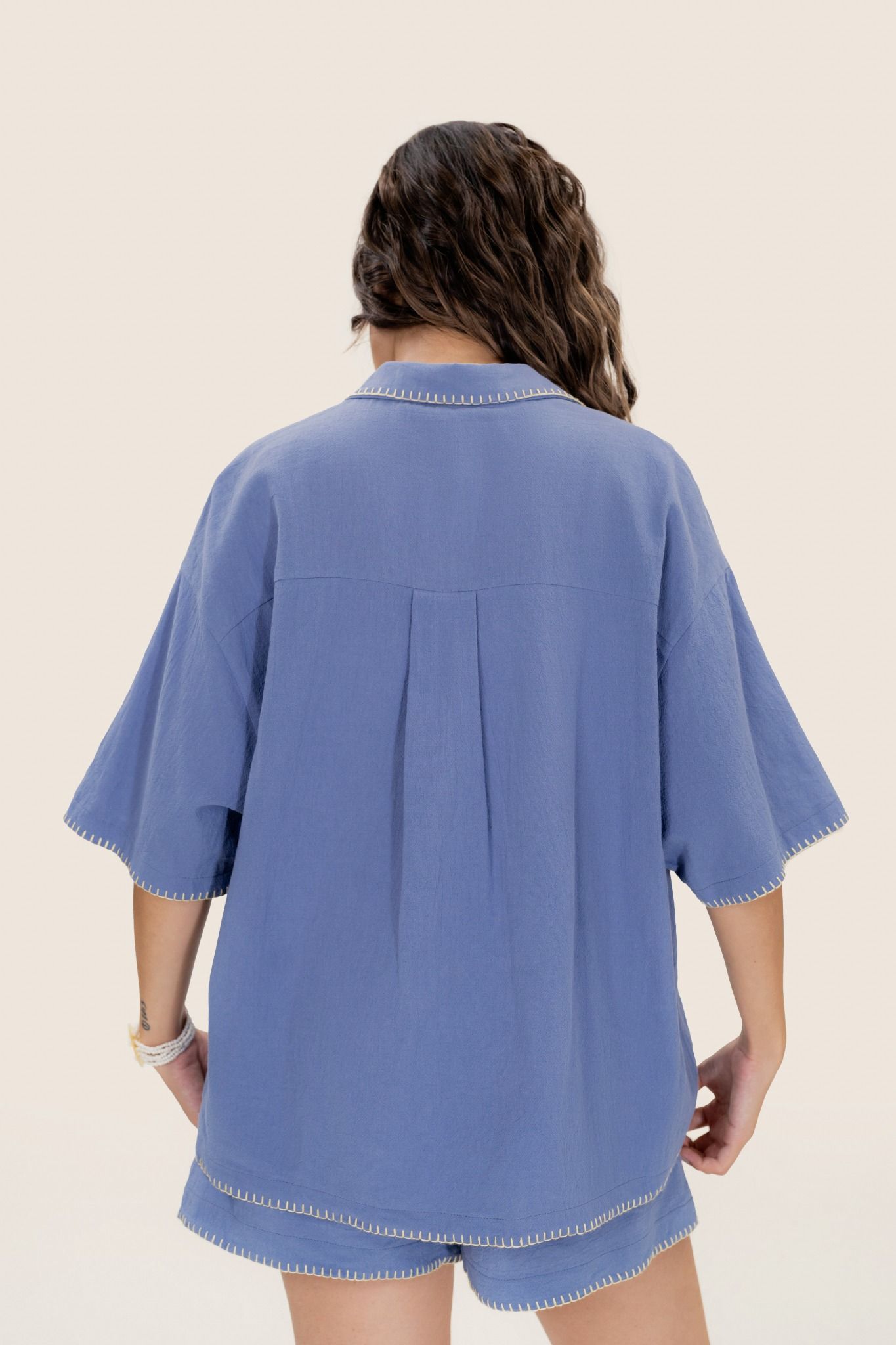  Blue Waves Embroidered Short Sleeve Shirt 