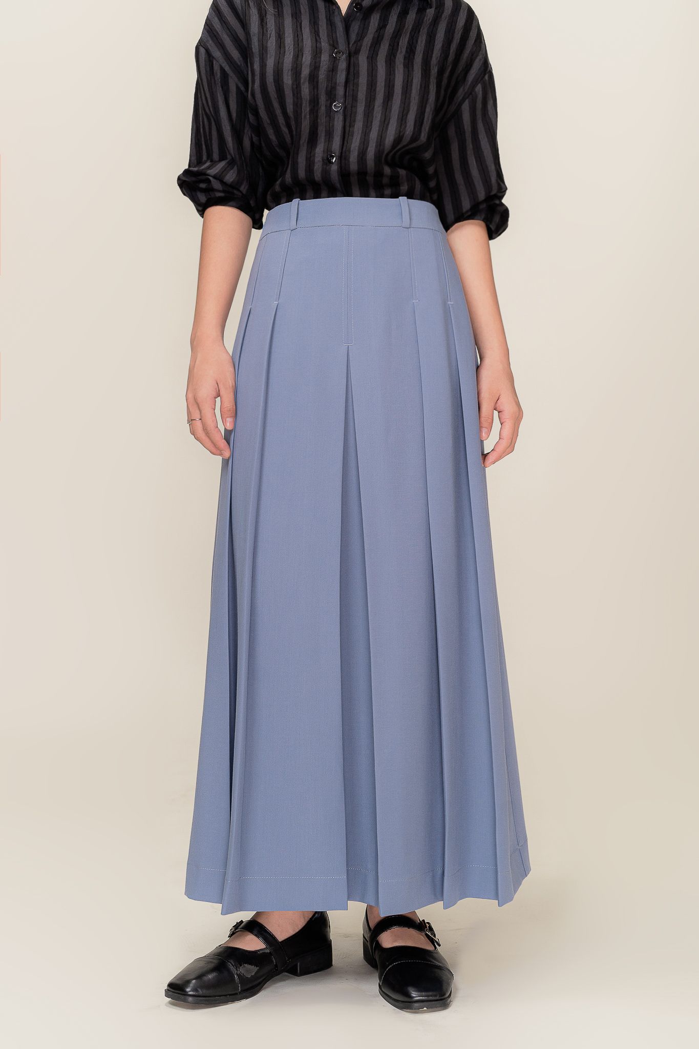  Blue Pleated Midi Skirt 