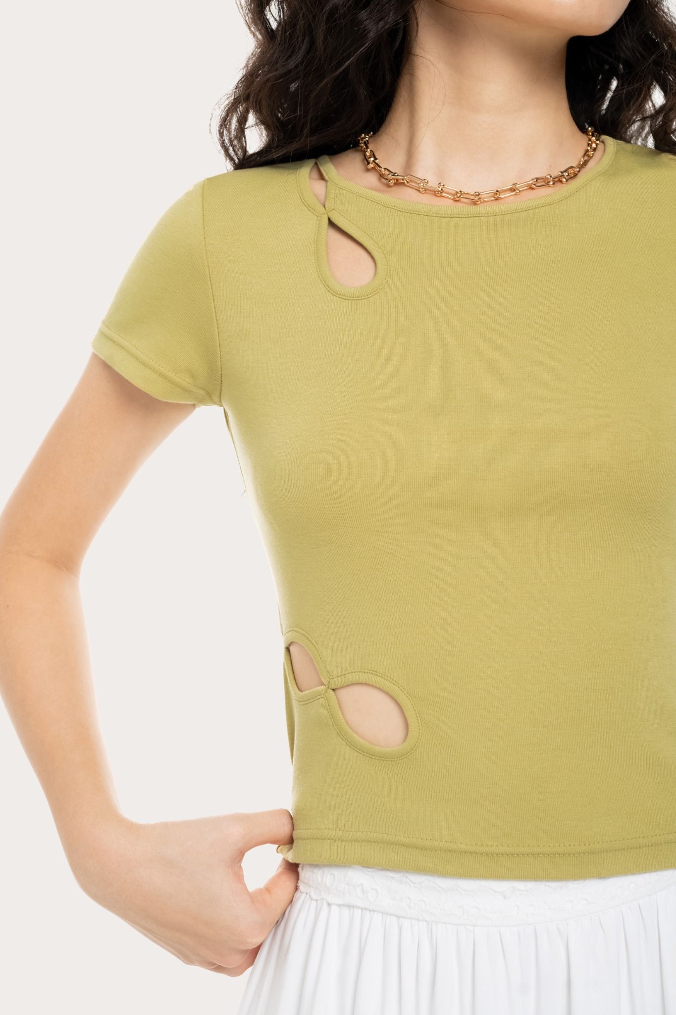  Olive Yellow Cut Out Top 