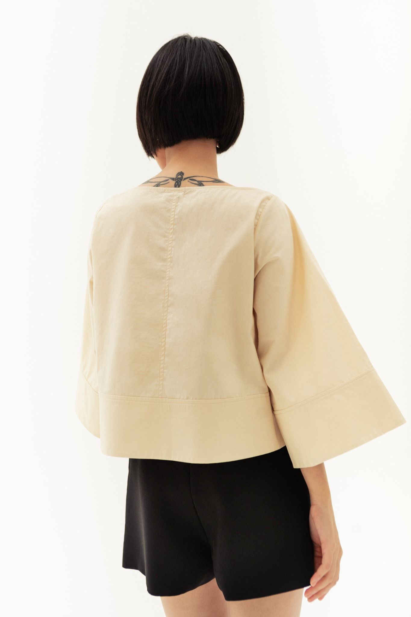  Beige Boat Neck Poplin Top 