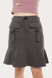  Dark Green Box Pockets Flared Mini Skirt 