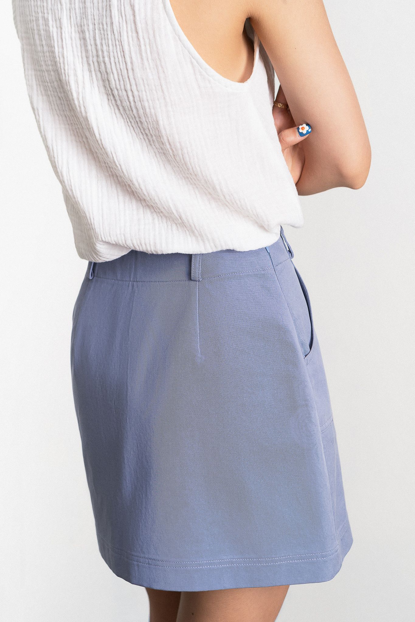  Blue Khaki Skirt With Pockets 