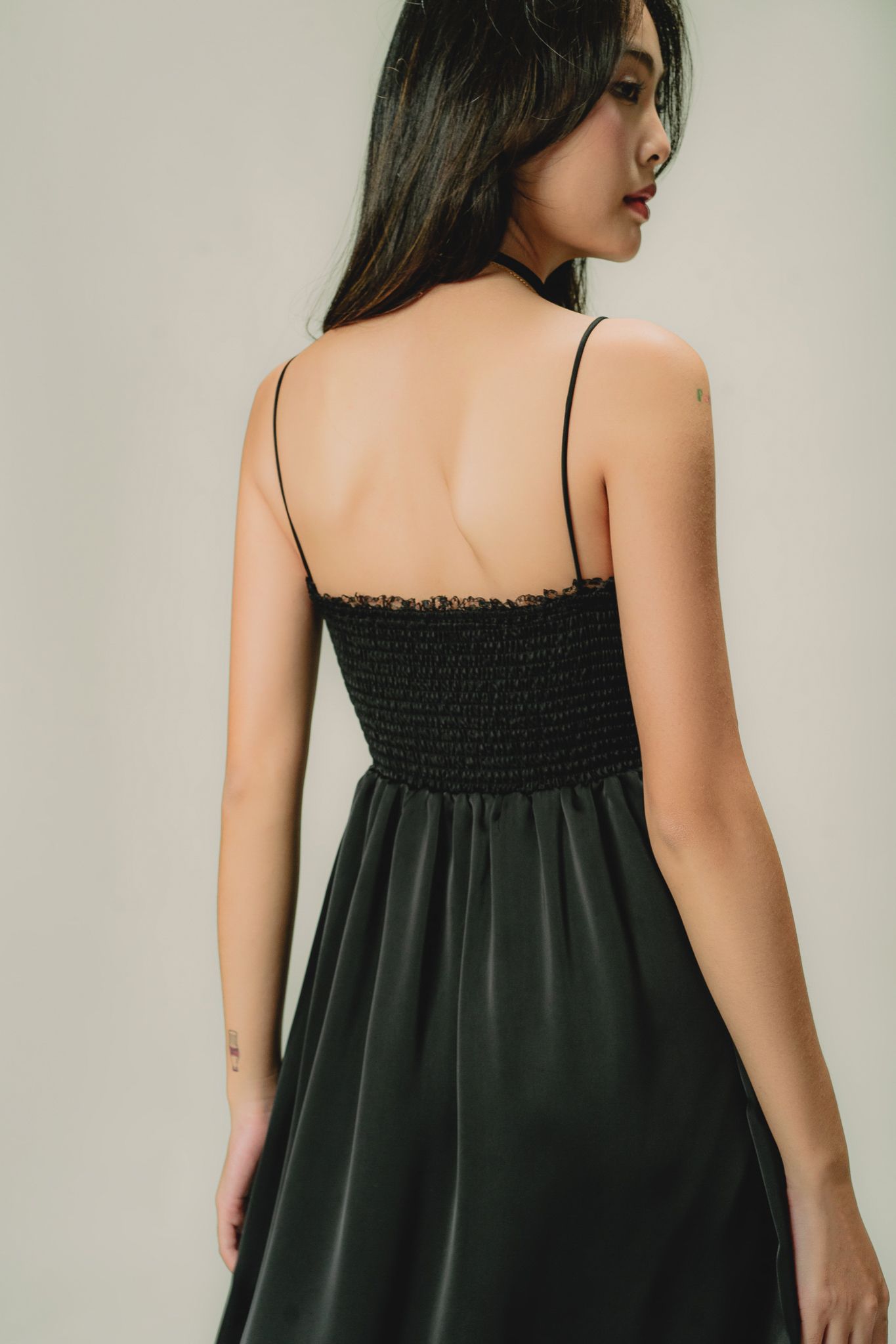  Black Silky Smock Midi Dress 