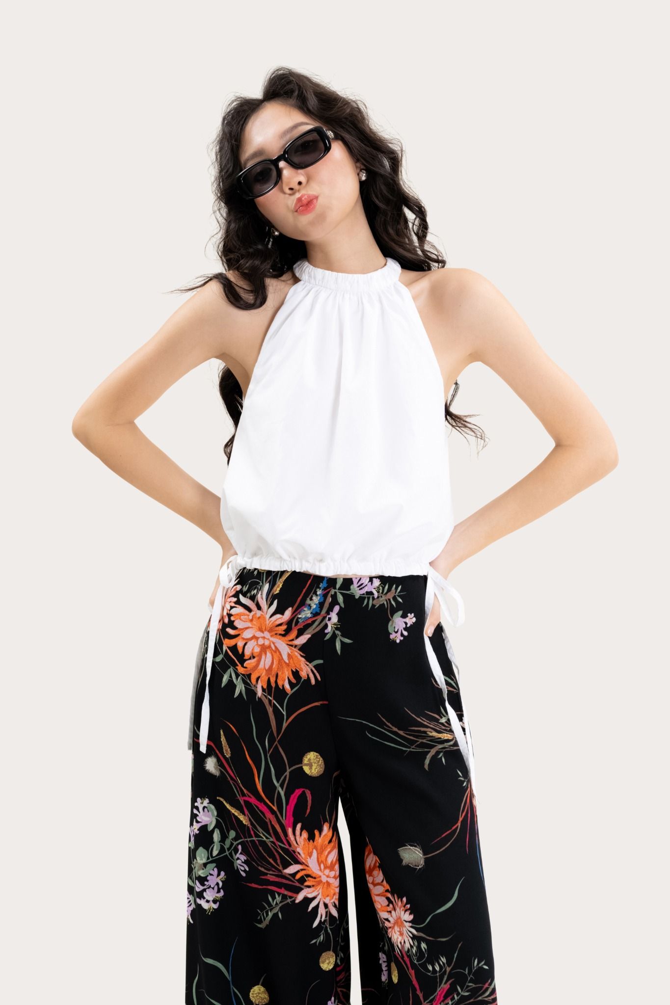  Floral Print Wide Leg Trousers 