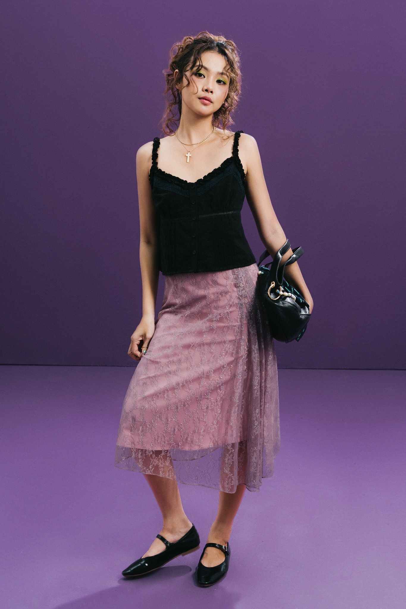  Purple Pink Lace Mullet Mid Length Skirt 