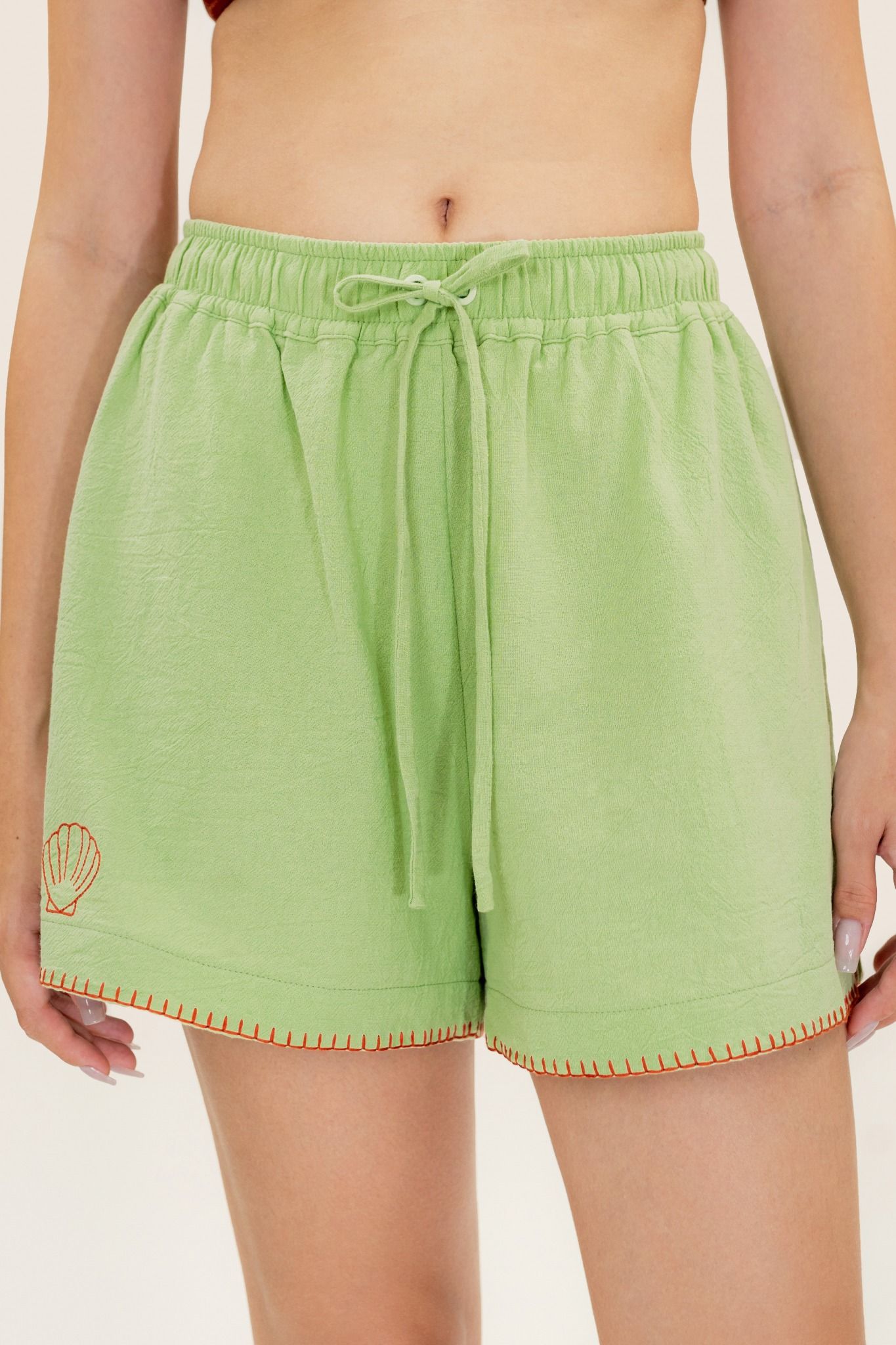  Green Kiwi Embroidered Shorts 