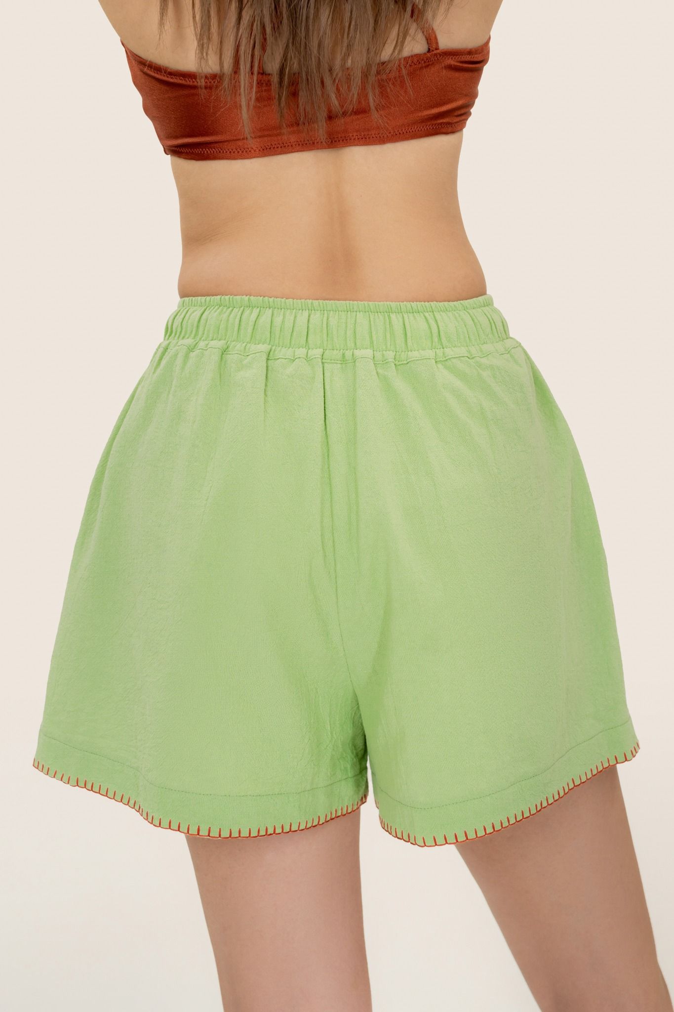  Green Kiwi Embroidered Shorts 